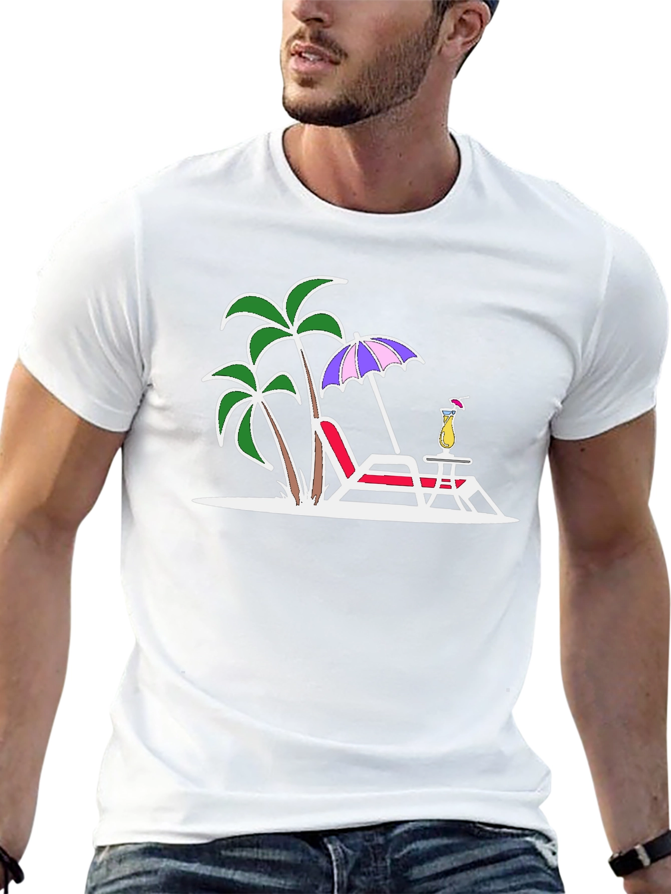 Tropical Beach Scene Graphic T-Shirt