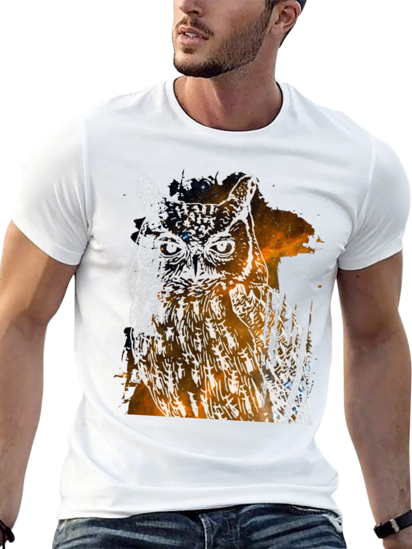 Galaxy Owl Graphic Print Black T-Shirt