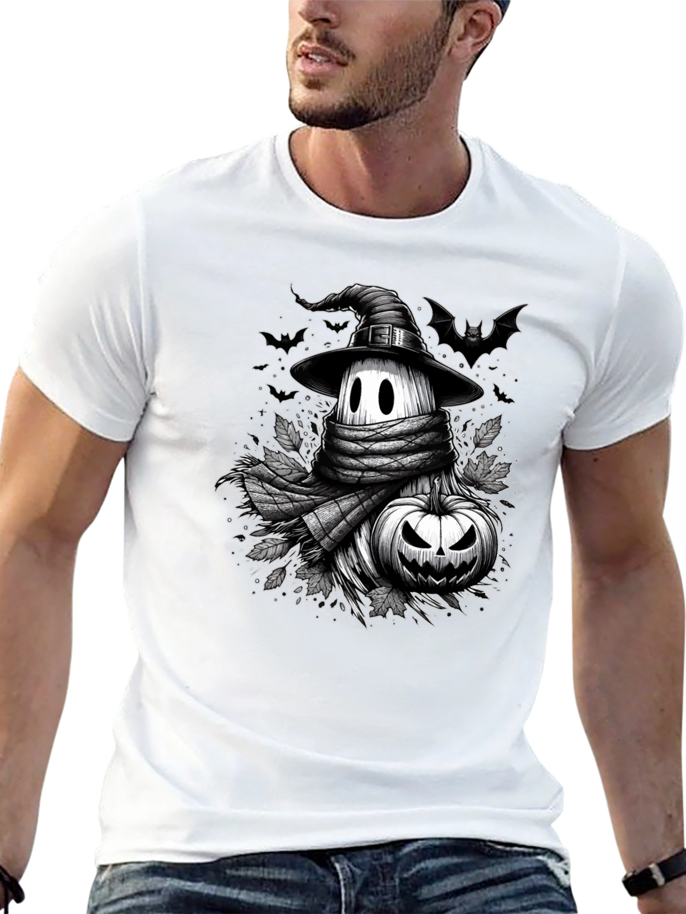 Spooky Season Halloween T-Shirt - Ghost & Pumpkin Design