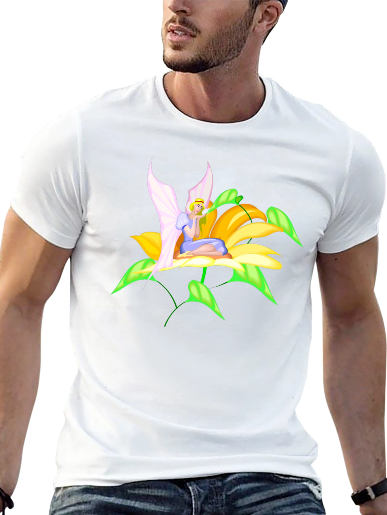 Fairy Flower Graphic Tee - Whimsical Black T-Shirt