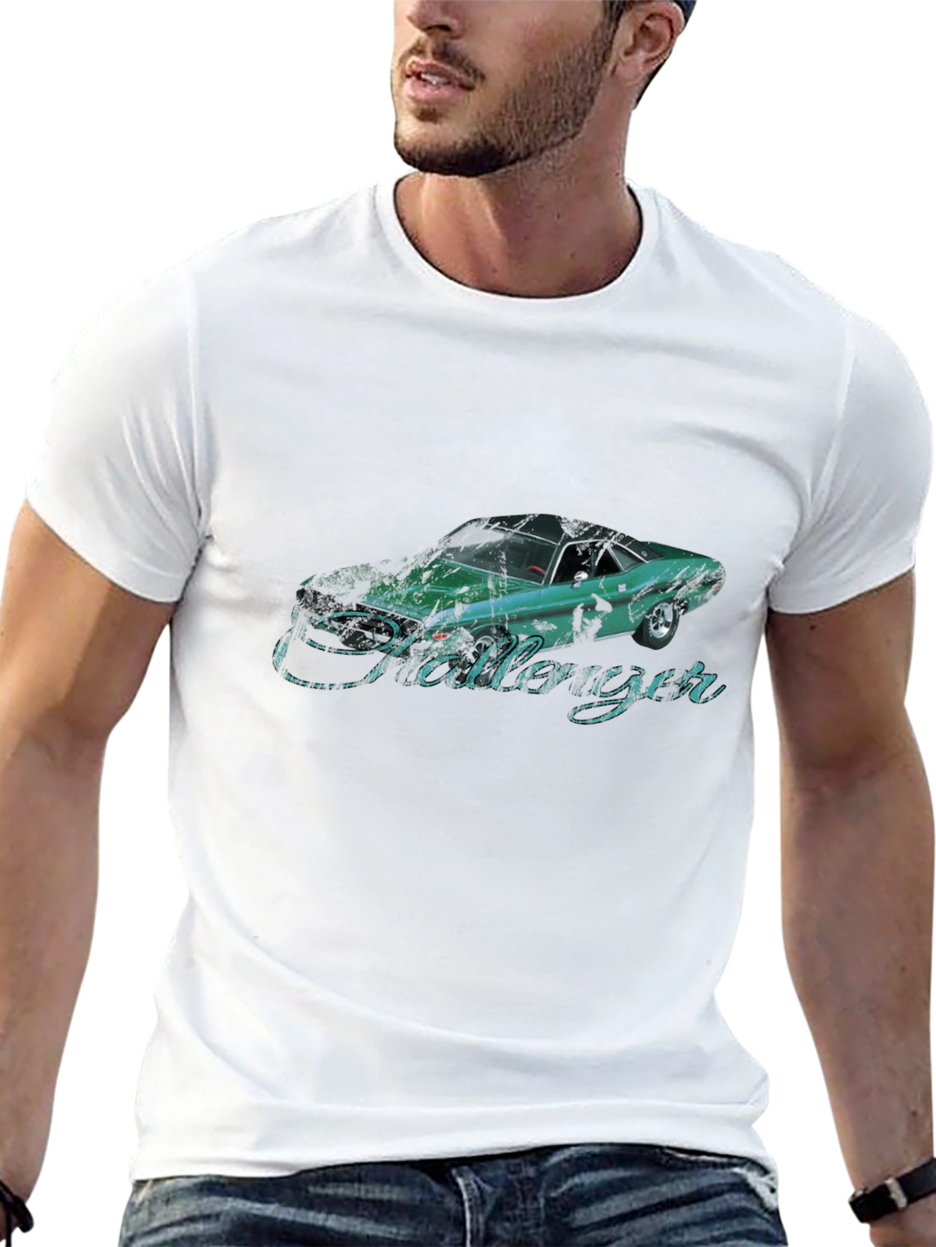 Classic Car Tee: Challenger Graphic Print Black T-Shirt