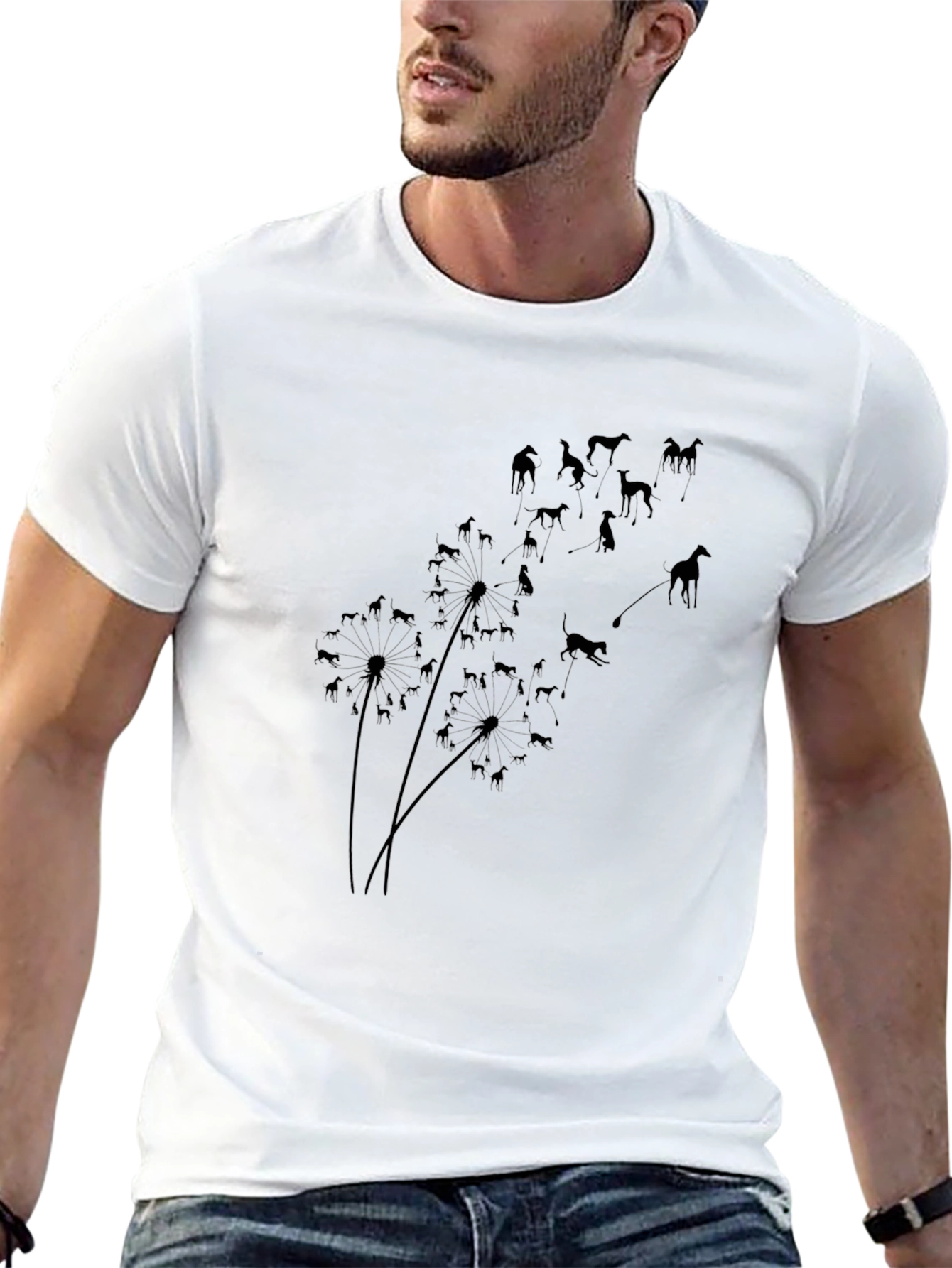 Dandelion Greyhounds Black T-Shirt - Unique Dog Lover Design