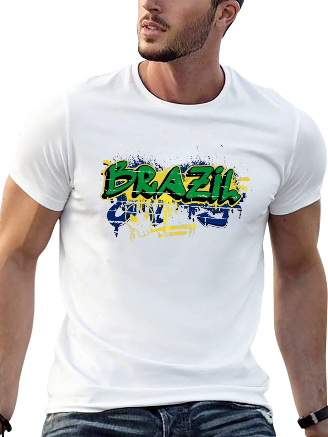 Brazil Flag Graffiti Graphic T-Shirt - Black