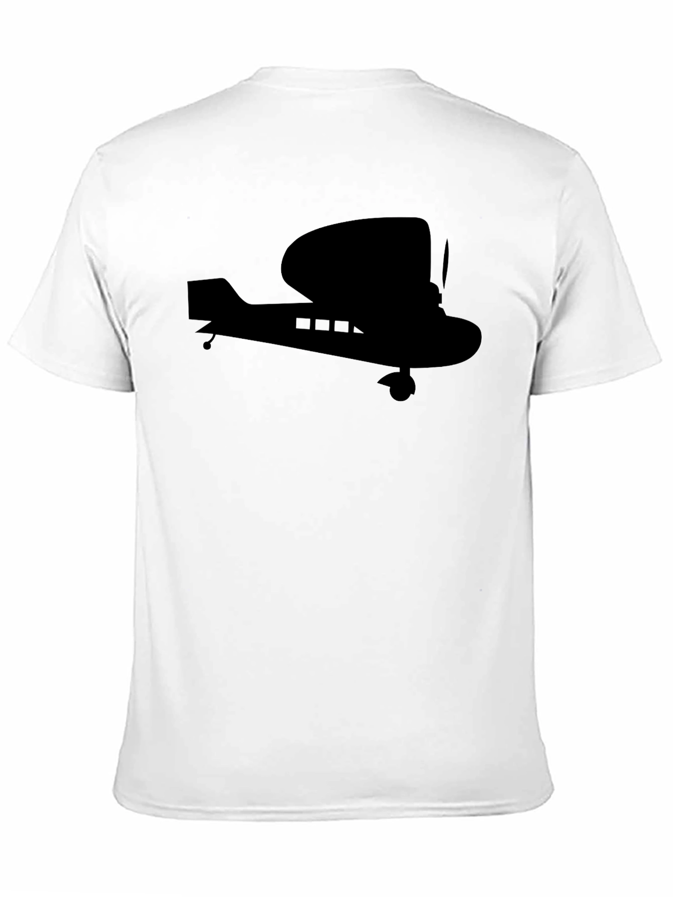 Biplane Silhouette Graphic Tee - Black Cotton T-Shirt