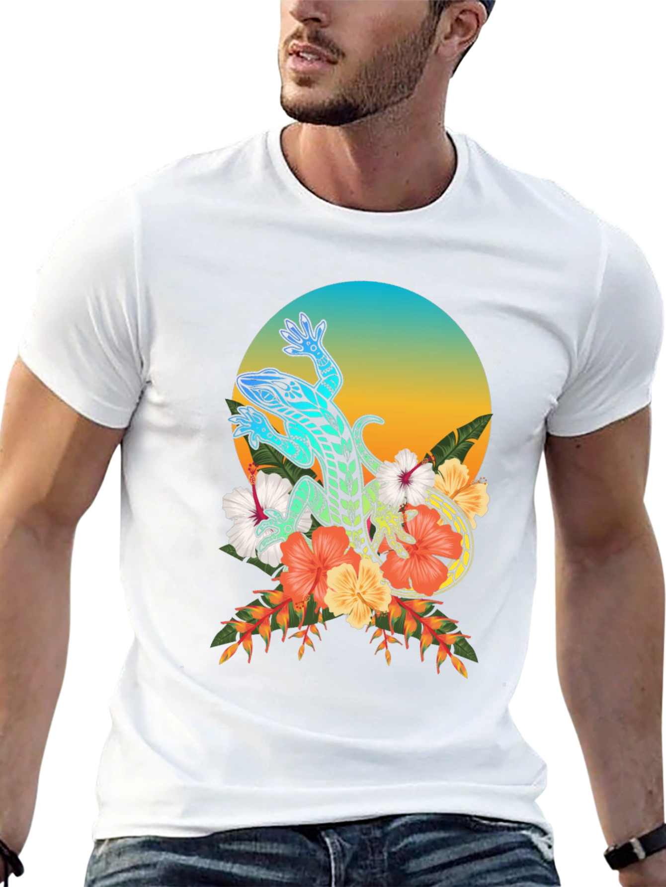 Lizard Floral Graphic T-Shirt - Black
