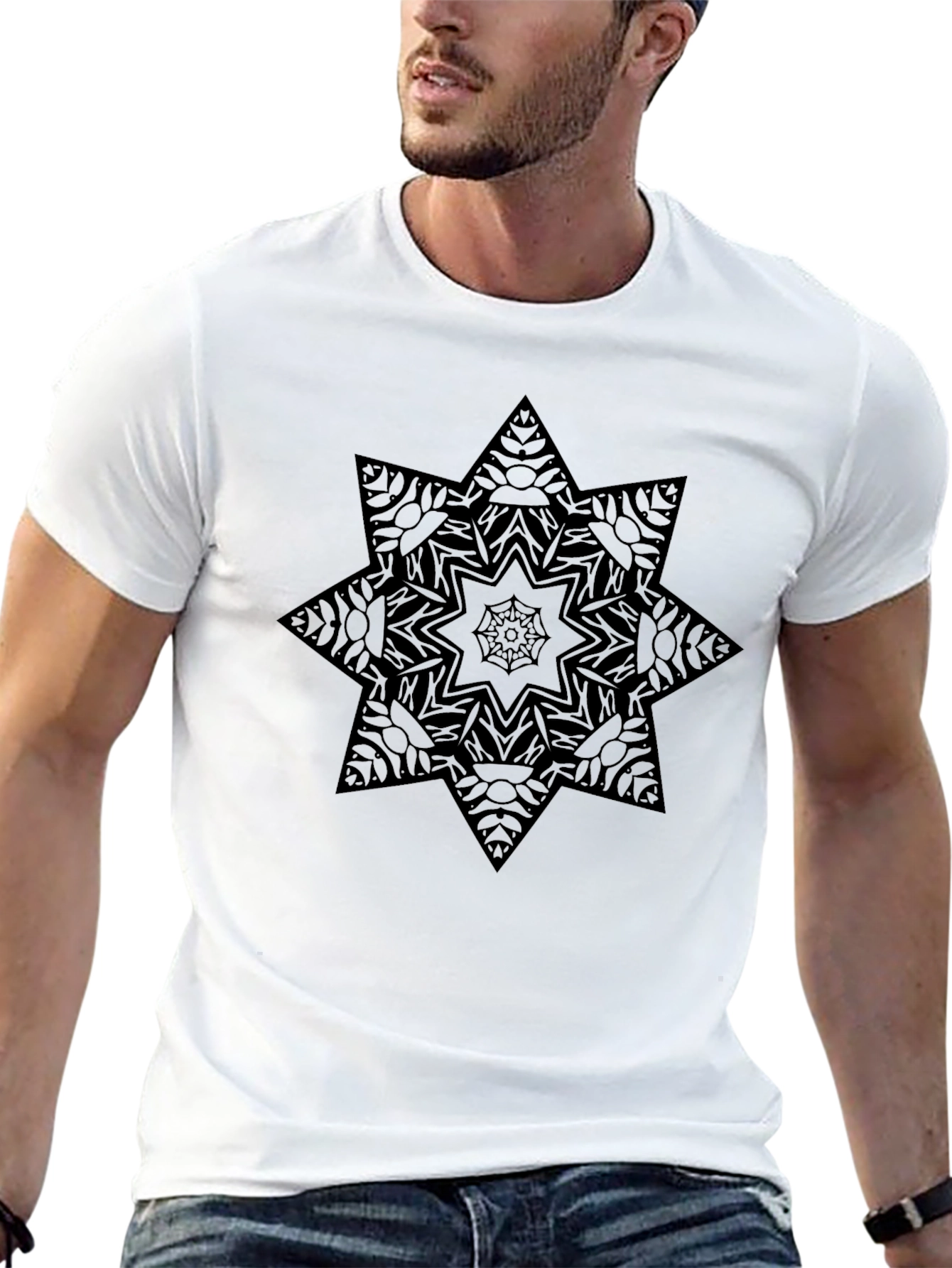 Geometric Star Mandala Black Graphic Tee