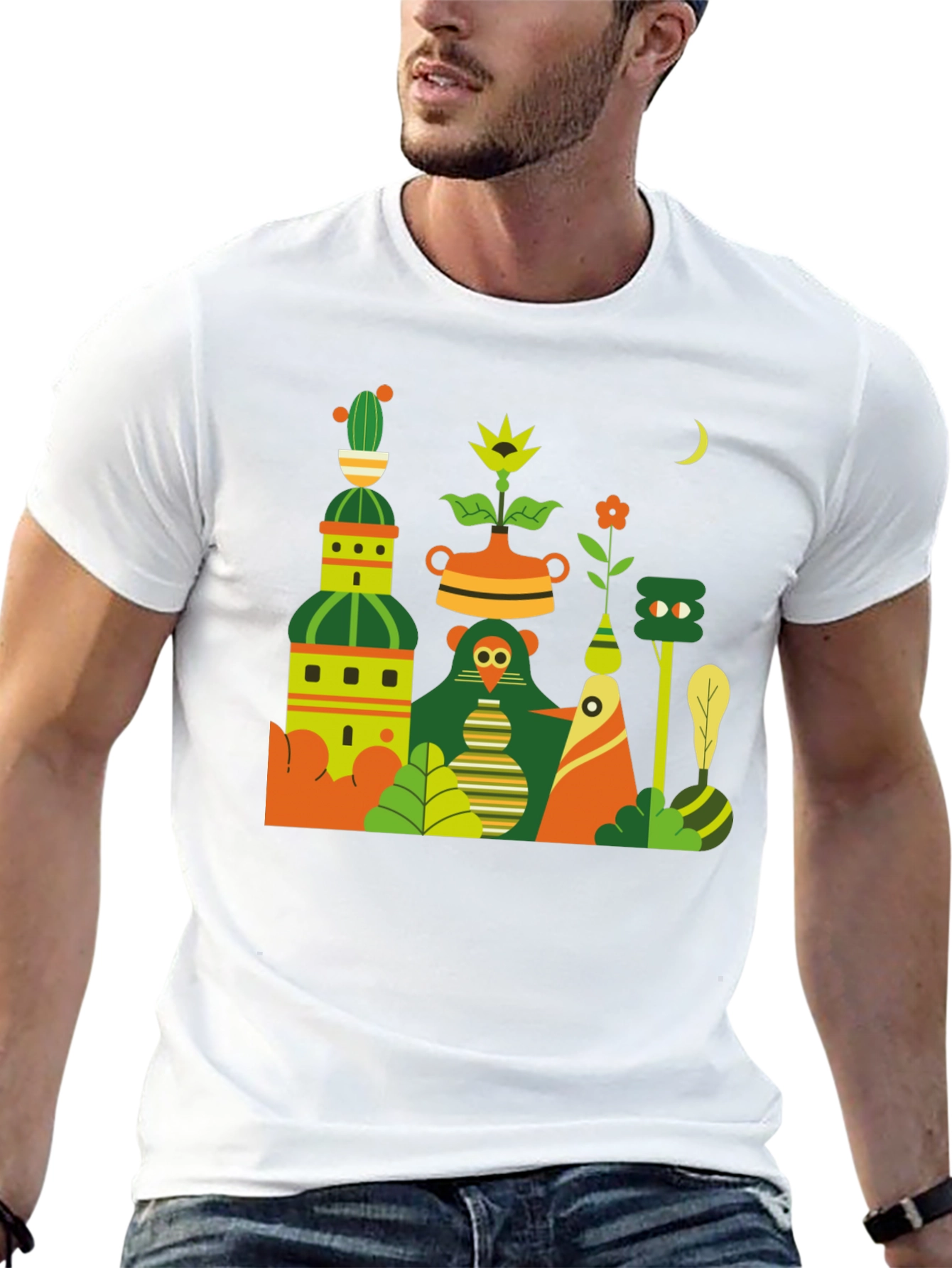 Black T-Shirt with Abstract Nature Graphic
