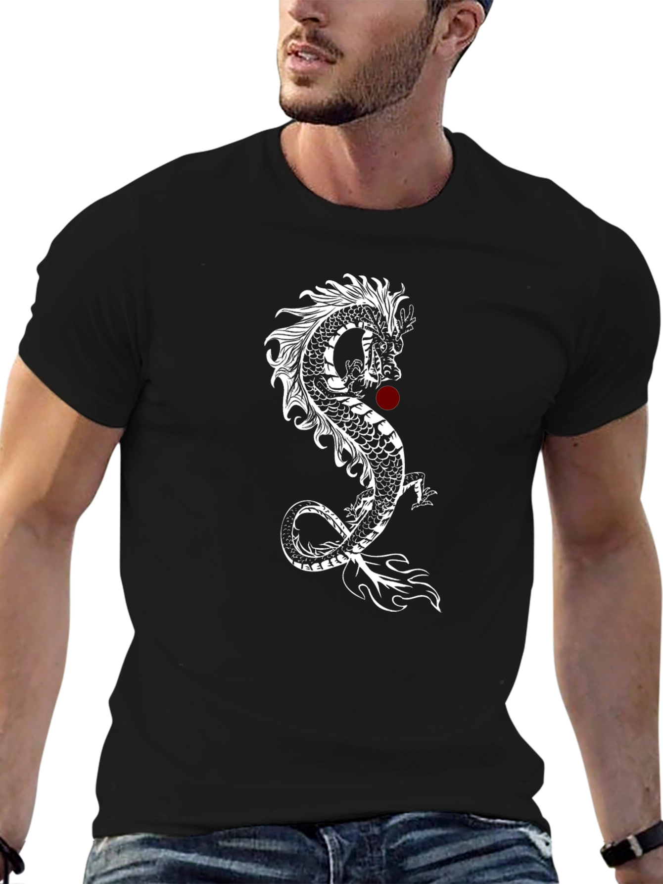 Dragon Graphic Tee - Mens Black Cotton T-Shirt