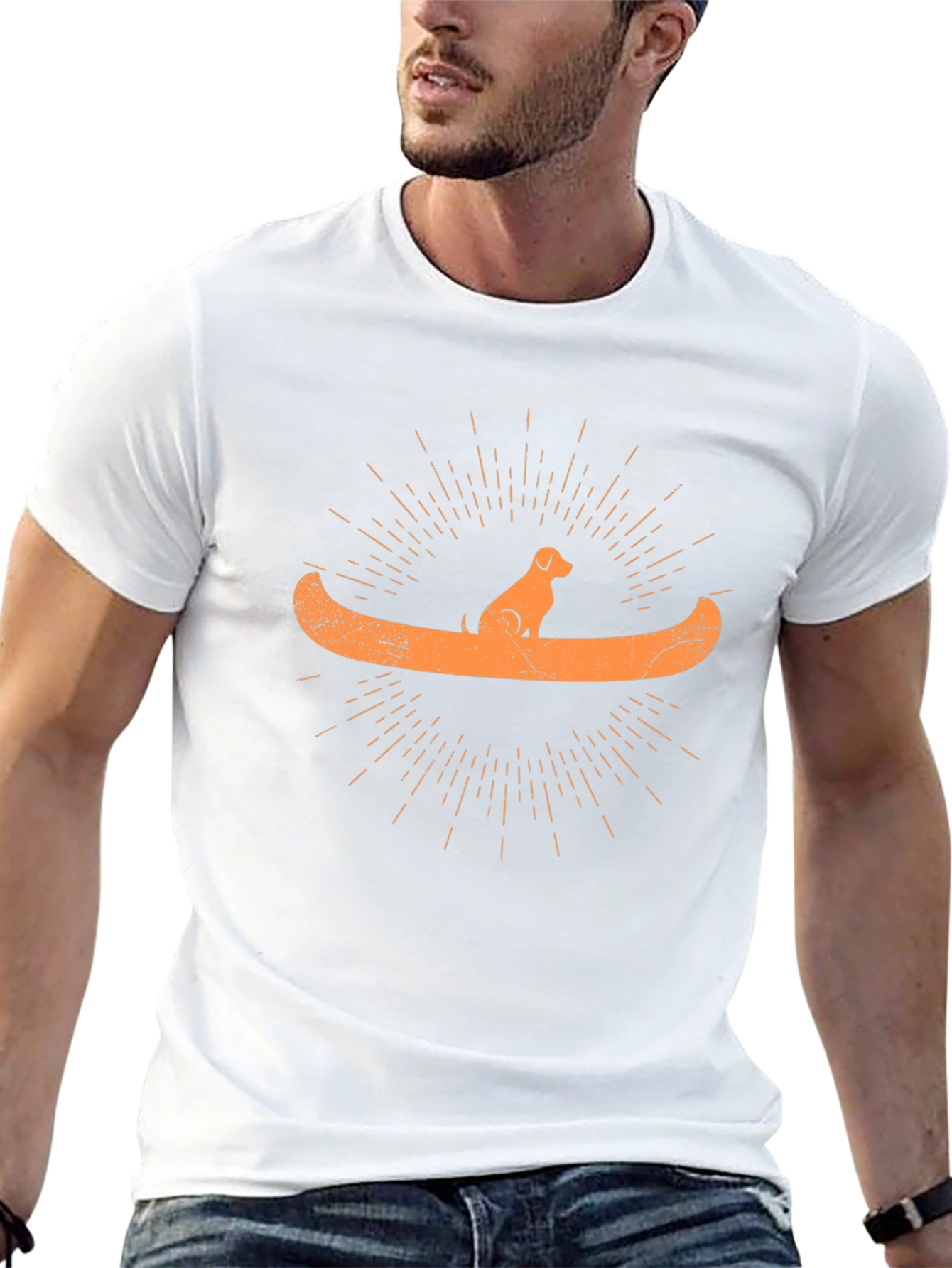 Dog in Canoe Graphic Tee - Black Crewneck T-Shirt