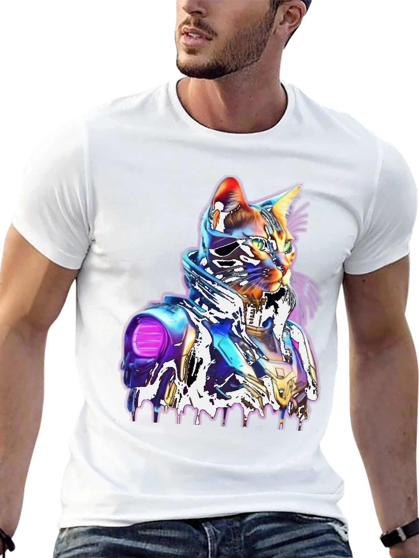 Cyberpunk Cat T-Shirt - Unique Futuristic Style