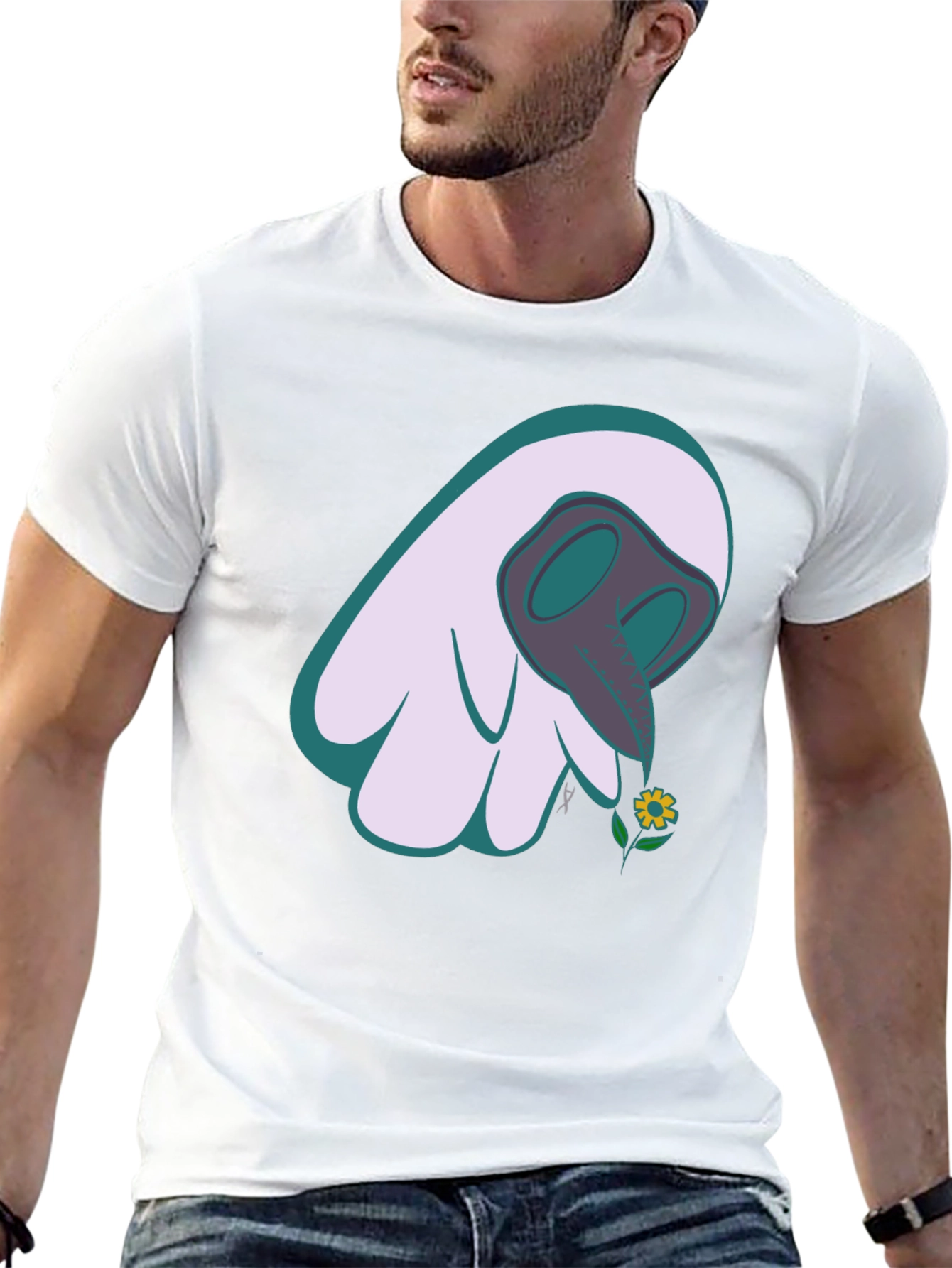 Whimsical Plague Doctor Flower Graphic Tee