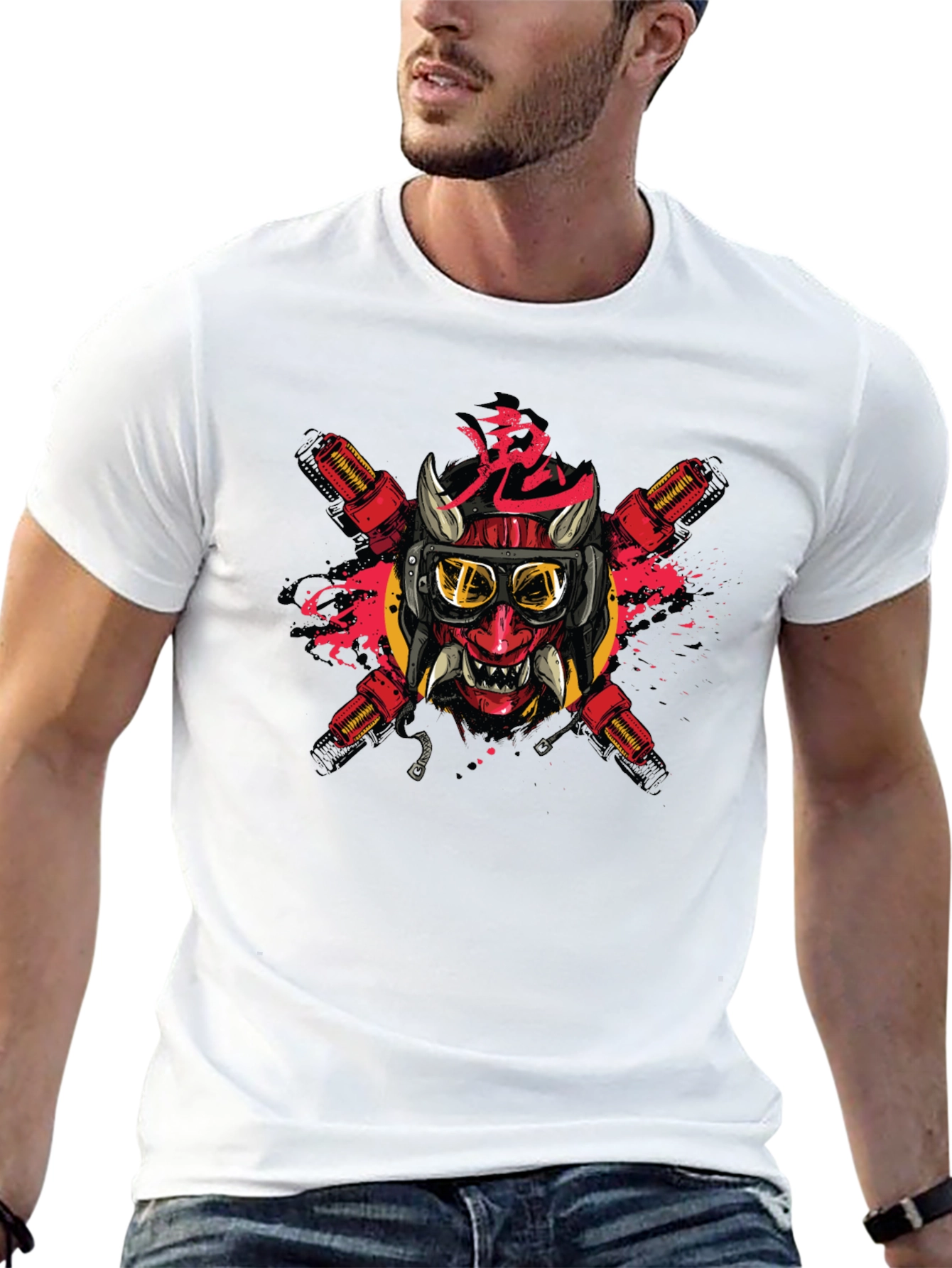 Edgy Oni Mask Graphic Tee
