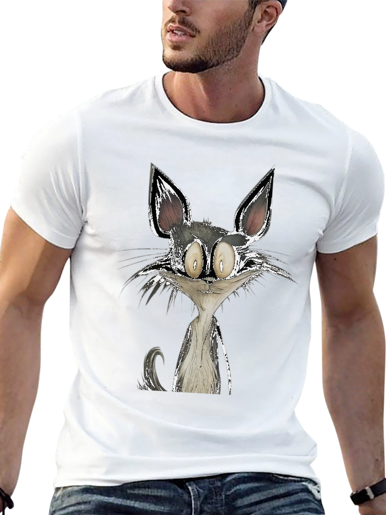 Cartoon Cat Graphic Black T-Shirt