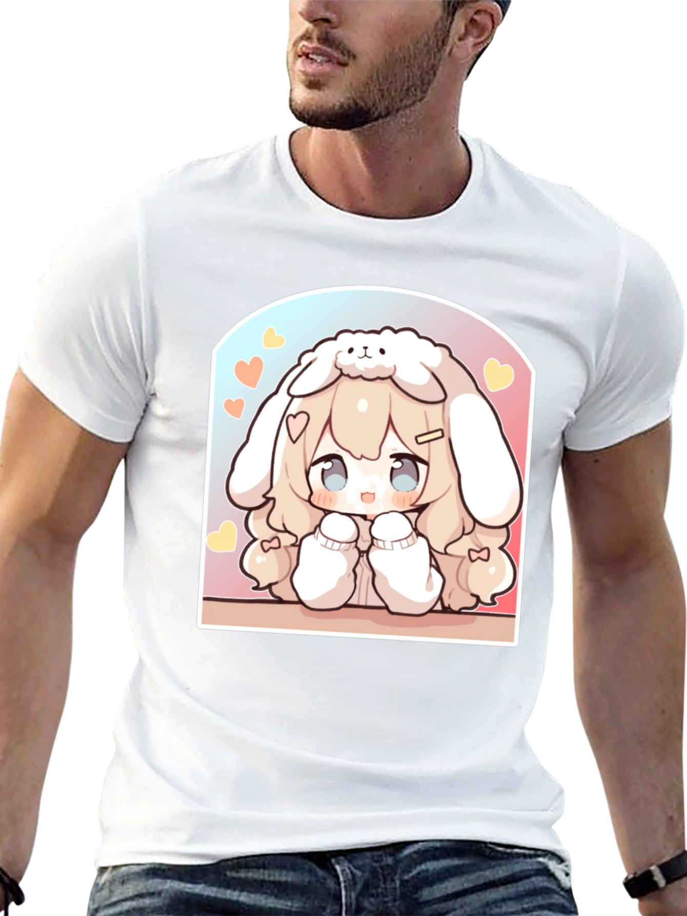 Kawaii Anime Bunny Girl Black T-Shirt