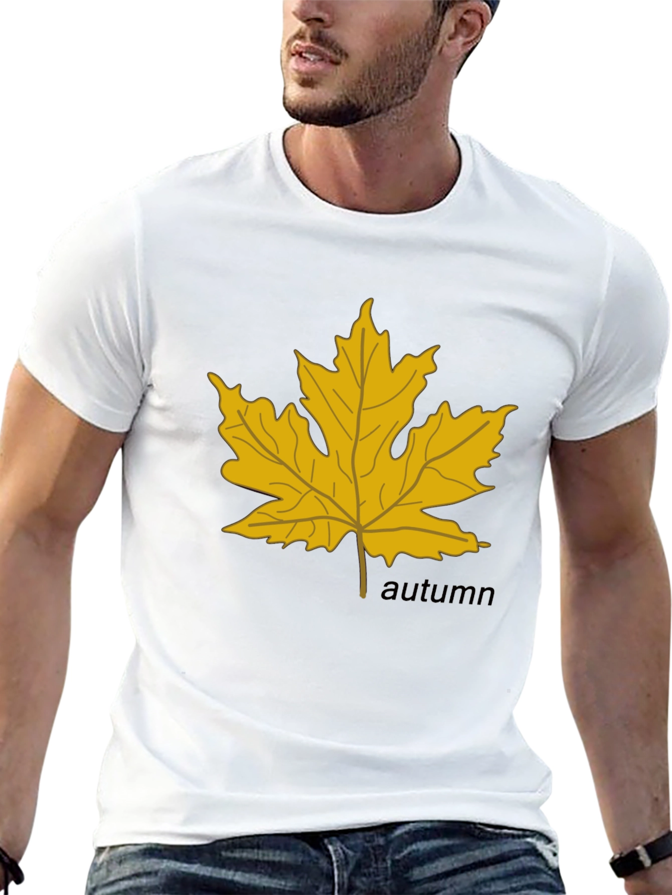 Autumn Maple Leaf Graphic Black T-Shirt