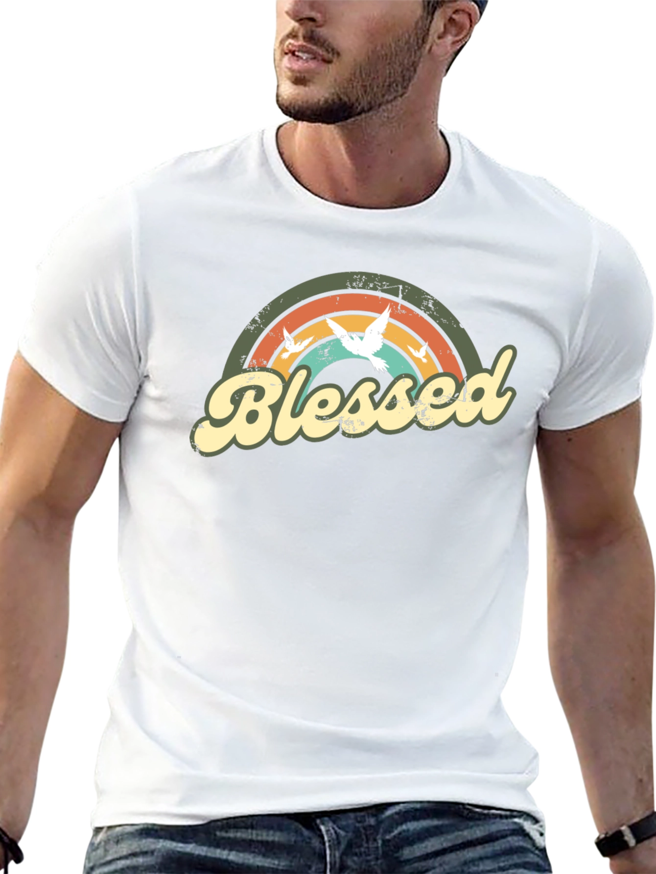 Blessed Dove Rainbow Graphic T-Shirt - Stylish Comfort