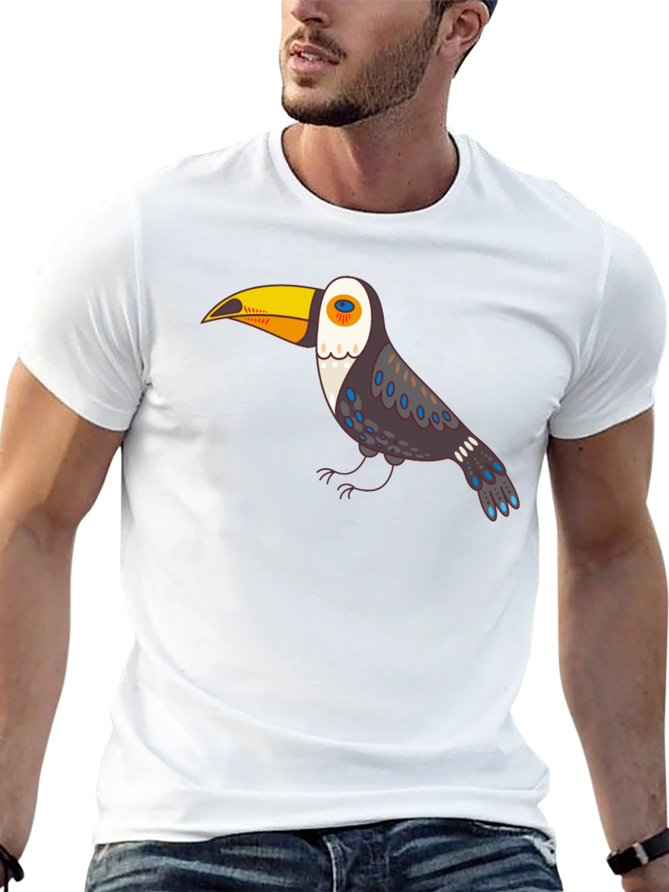 Toucan Graphic Tee - Black Cotton Casual Shirt