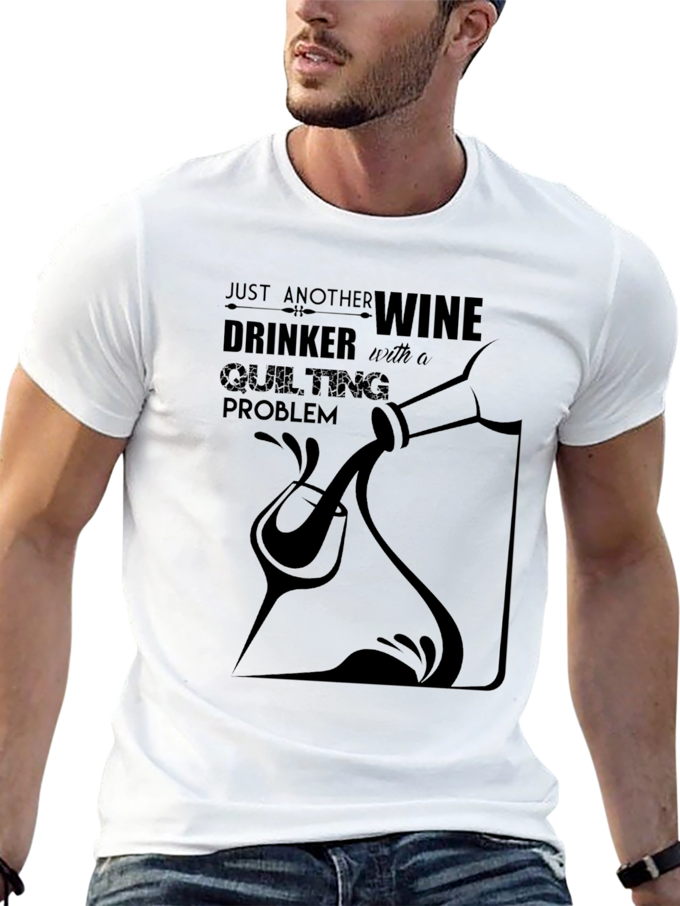 Wine Drinker Quilting Problem Black T-Shirt