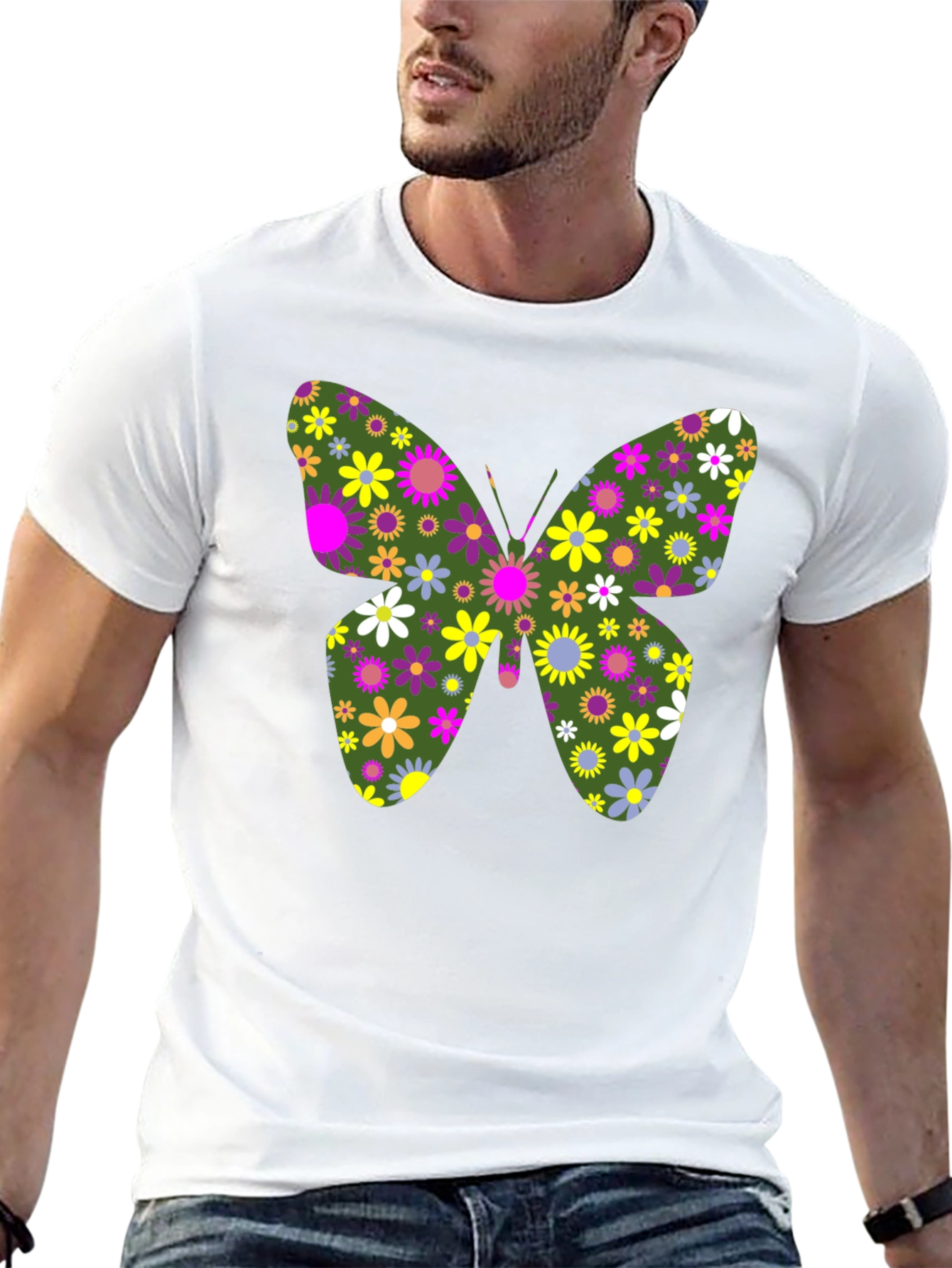Floral Butterfly Graphic Tee - Unisex Black T-Shirt