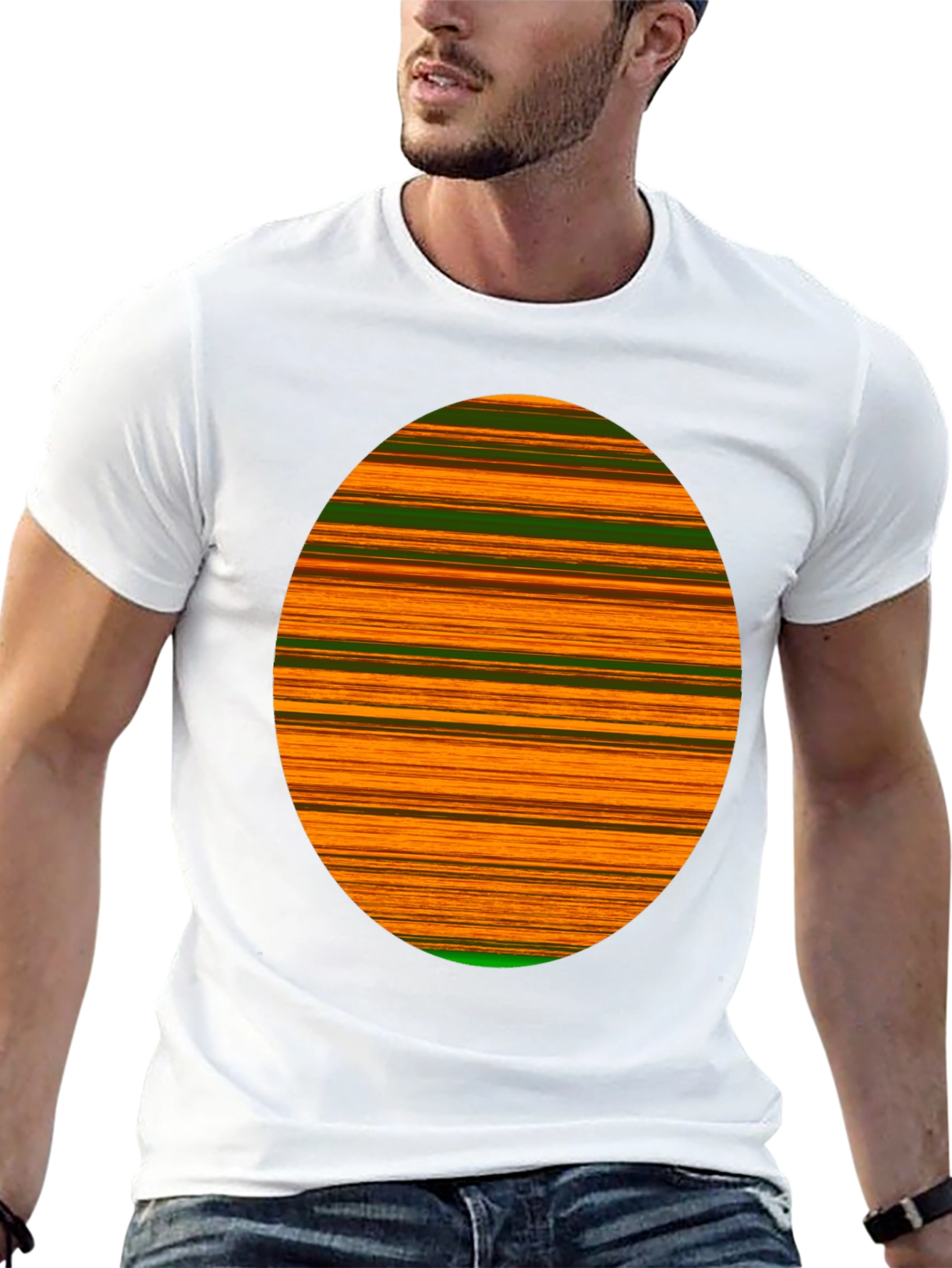 Striped Oval Graphic Tee - Bold Statement Shirt