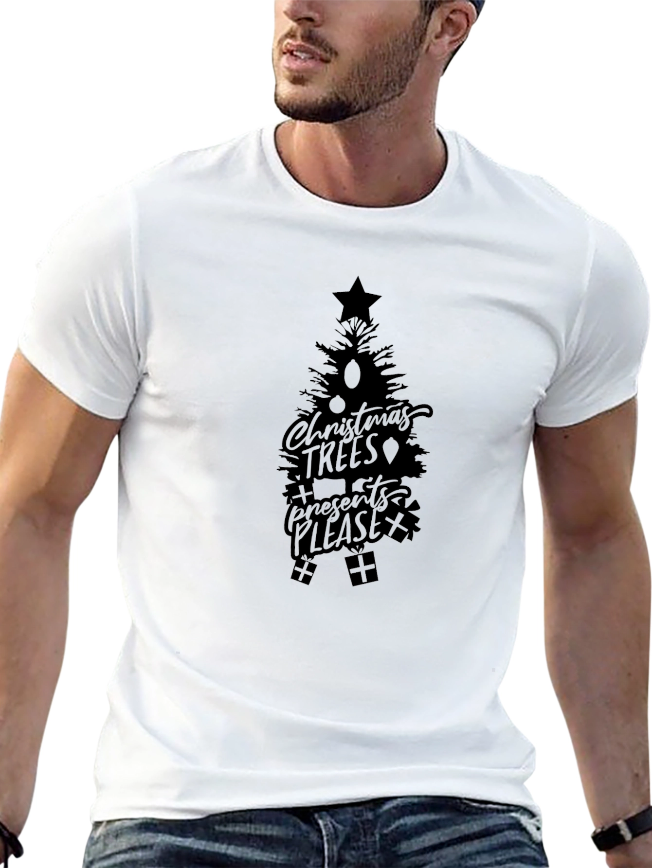 Christmas Trees Presents Please Black T-Shirt