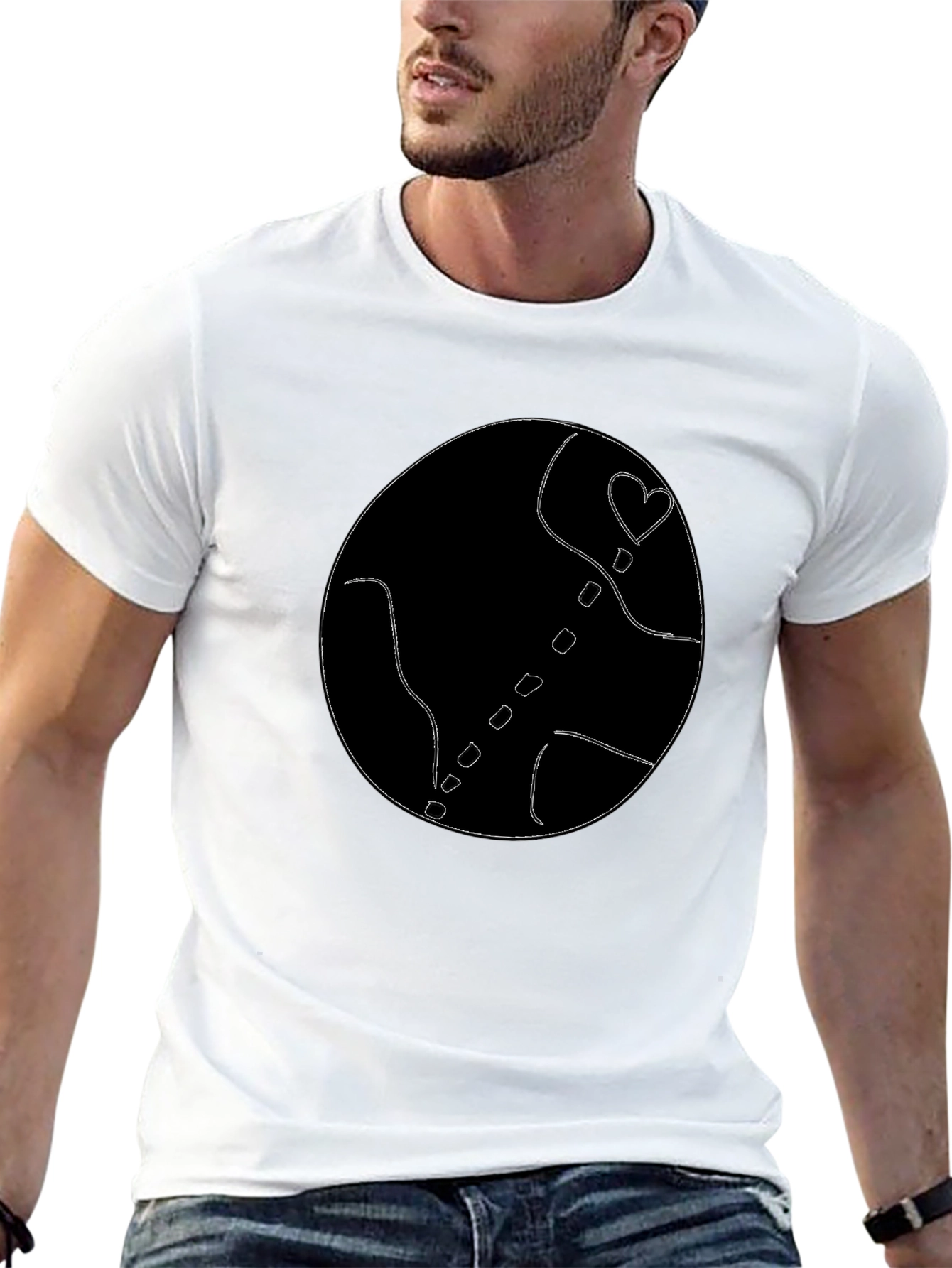 Black T-Shirt with Abstract Heart Globe Design