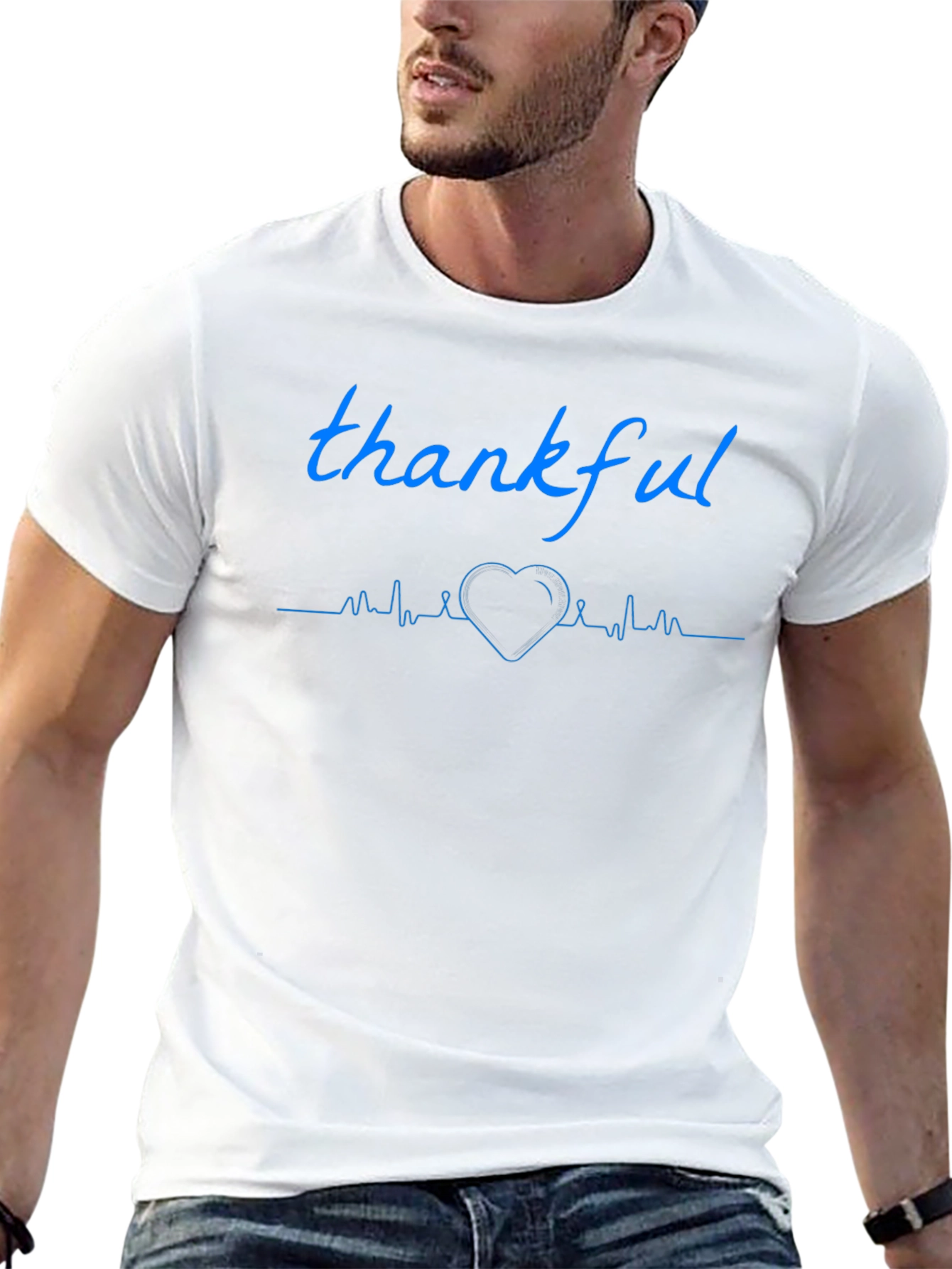 Thankful Heartbeat Graphic Tee - Soft Cotton Blend