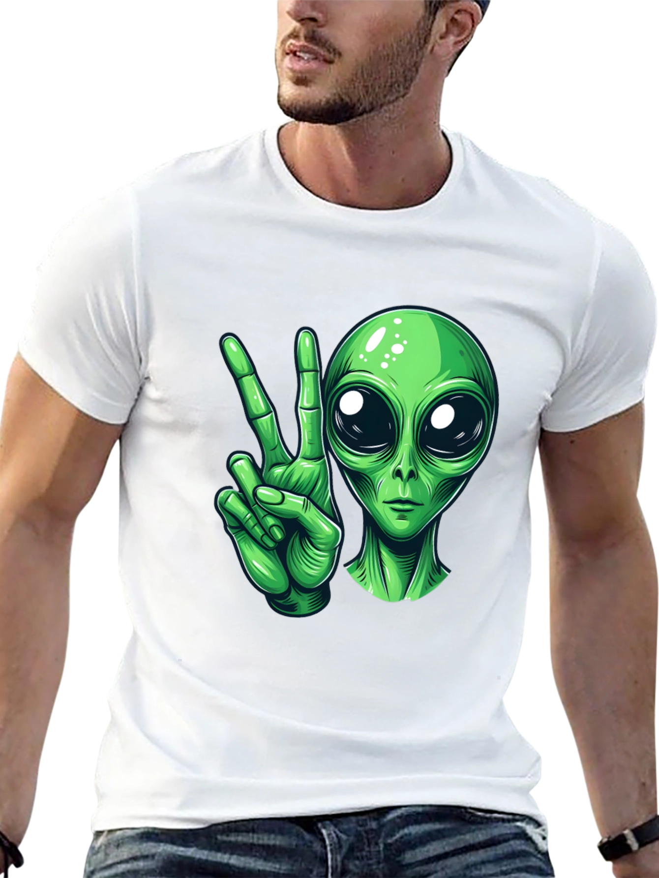 Peace Alien Graphic Black T-Shirt