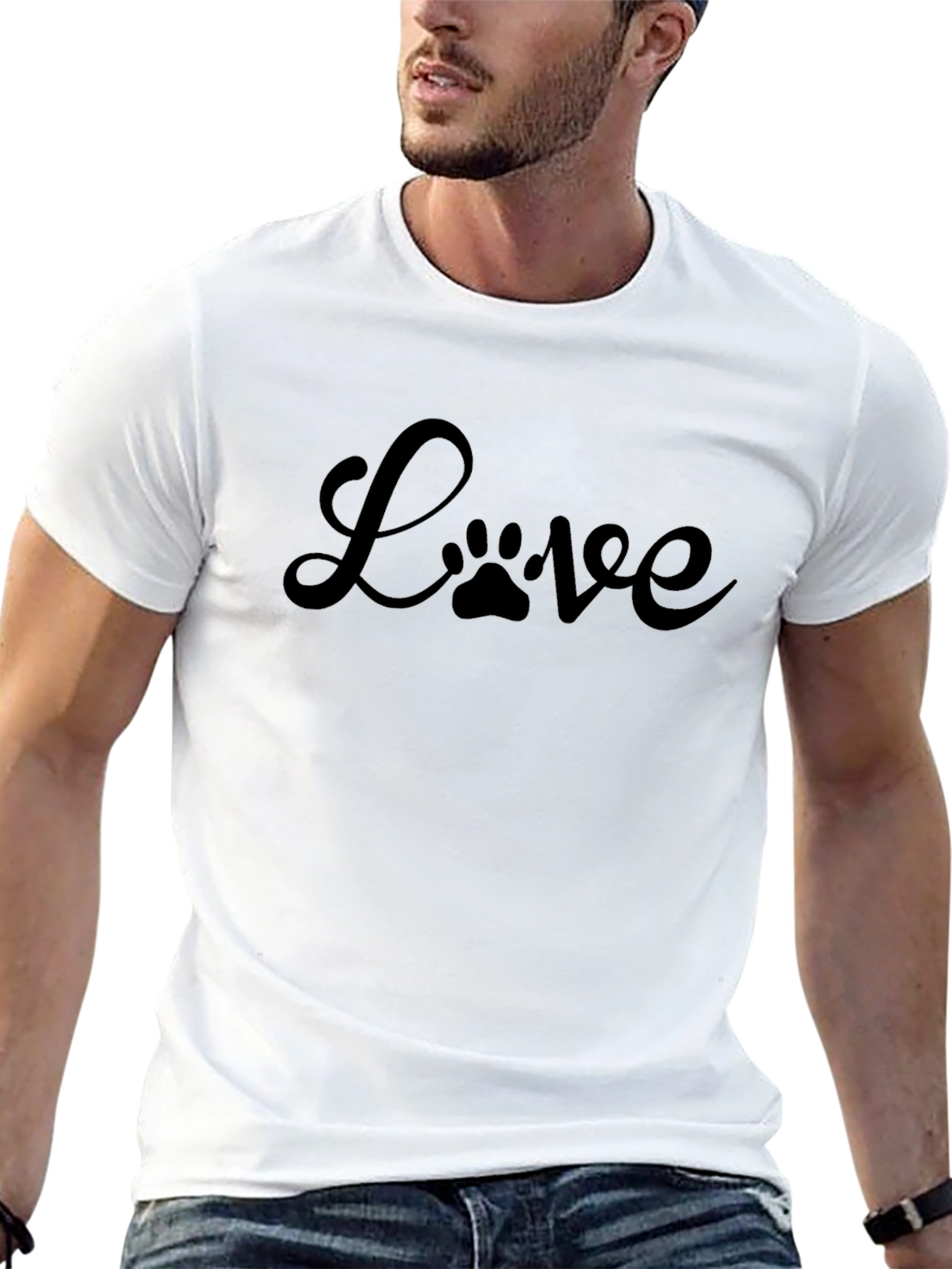 Love Paw Print Graphic Tee - Casual Black T-Shirt