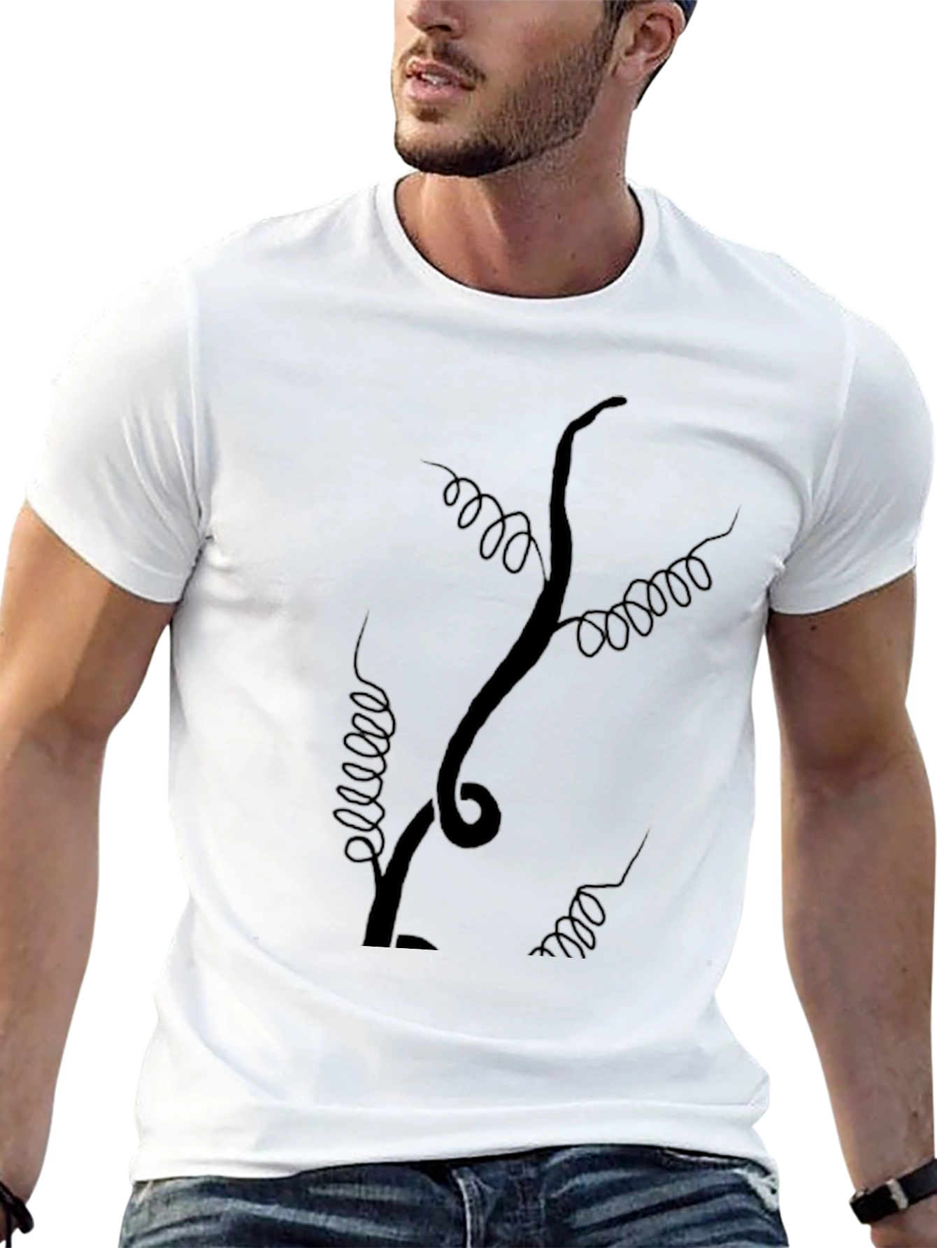 Mens Black T-Shirt with Vine Design