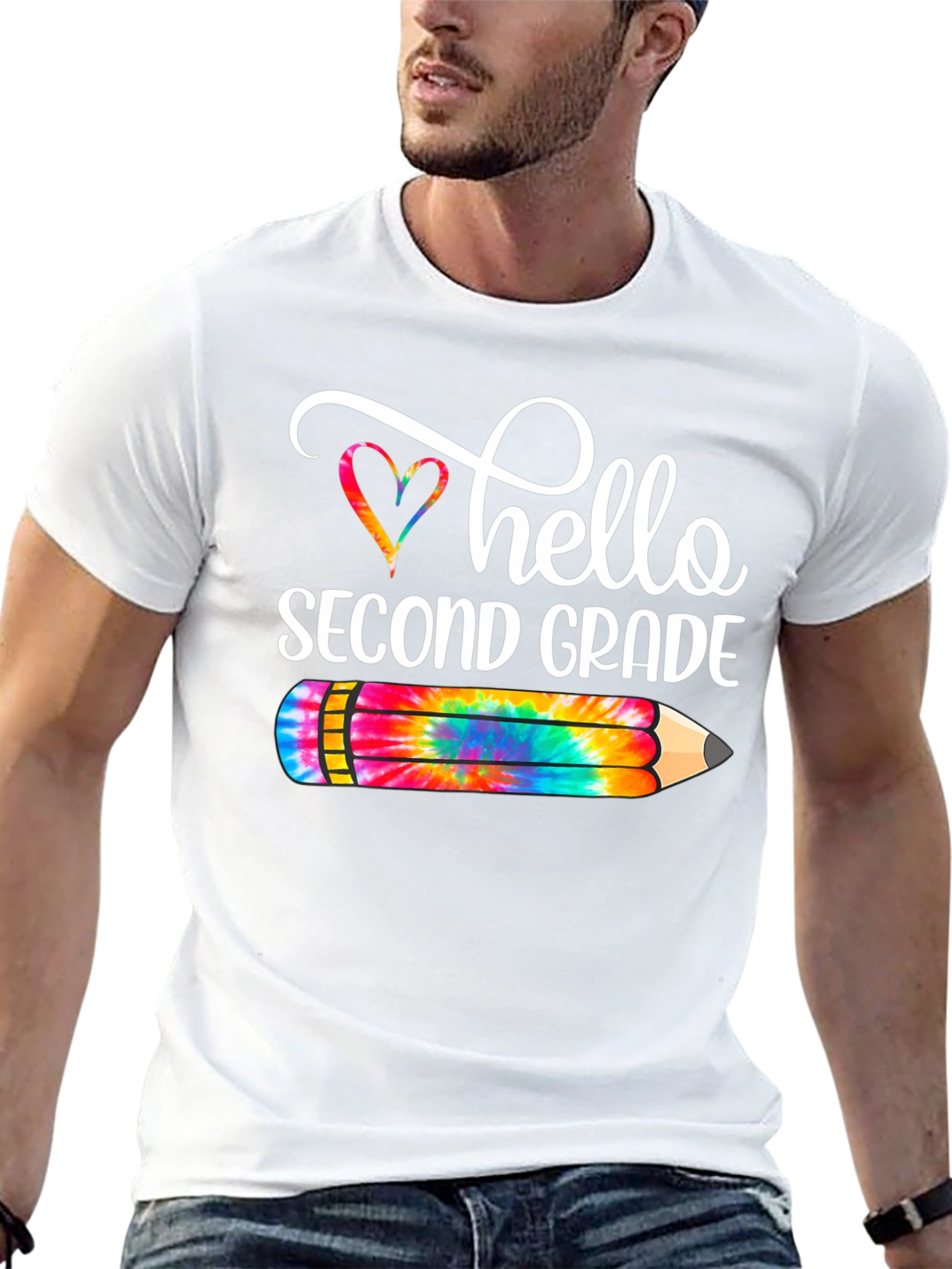 Hello Second Grade Tie Dye Pencil T-Shirt