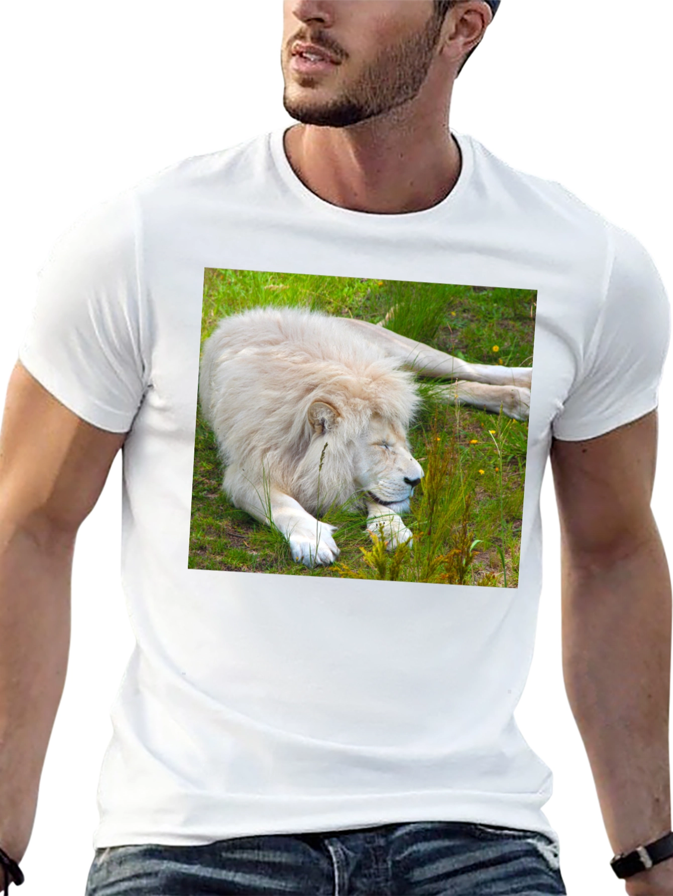 White Lion Graphic T-Shirt - Unique Animal Tee