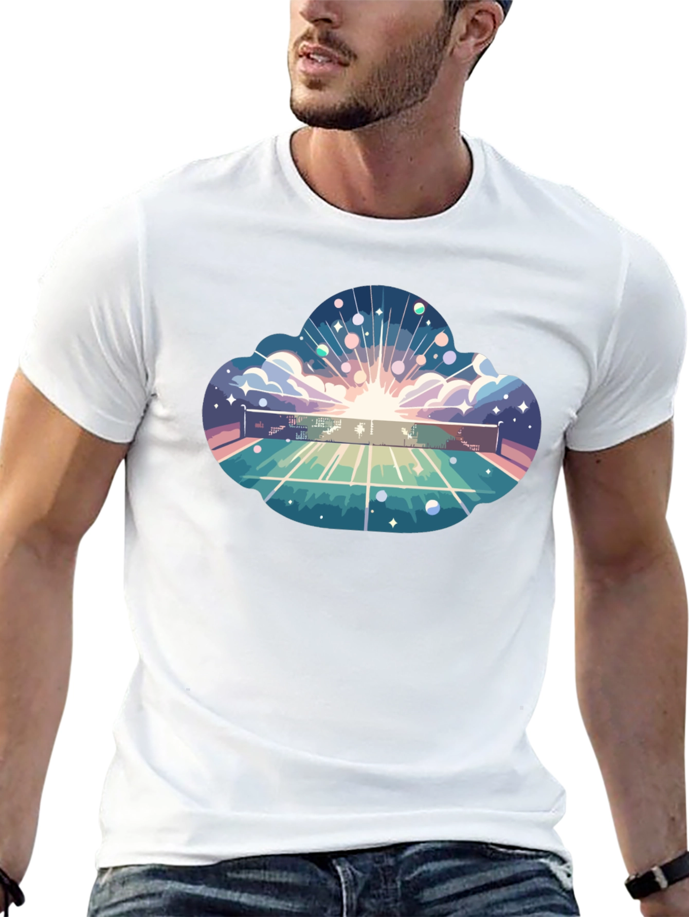 Cosmic Tennis Court Black T-Shirt