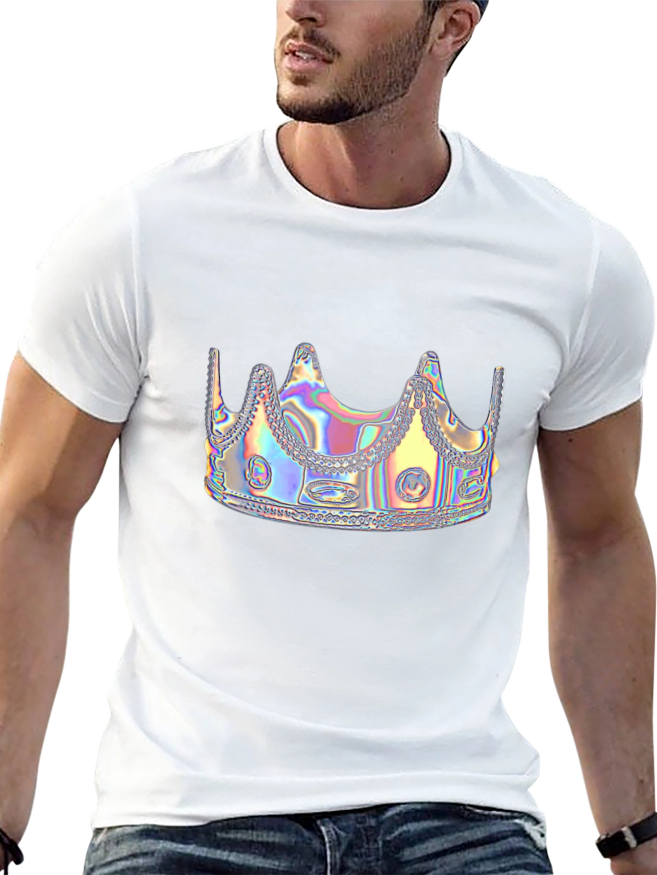Holographic Crown Graphic Black Tee Shirt