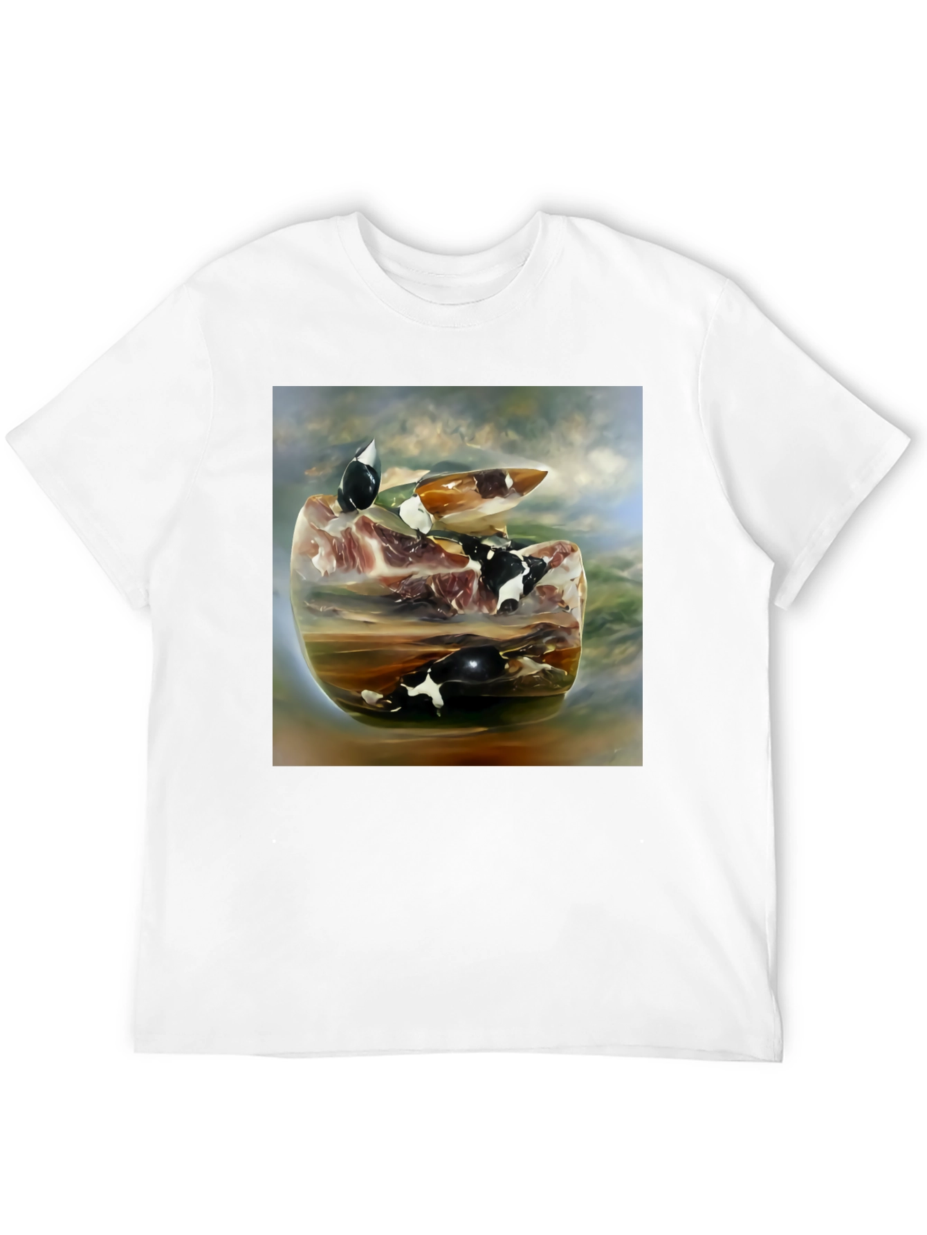 Surreal Cow Art Graphic Black Tee Shirt