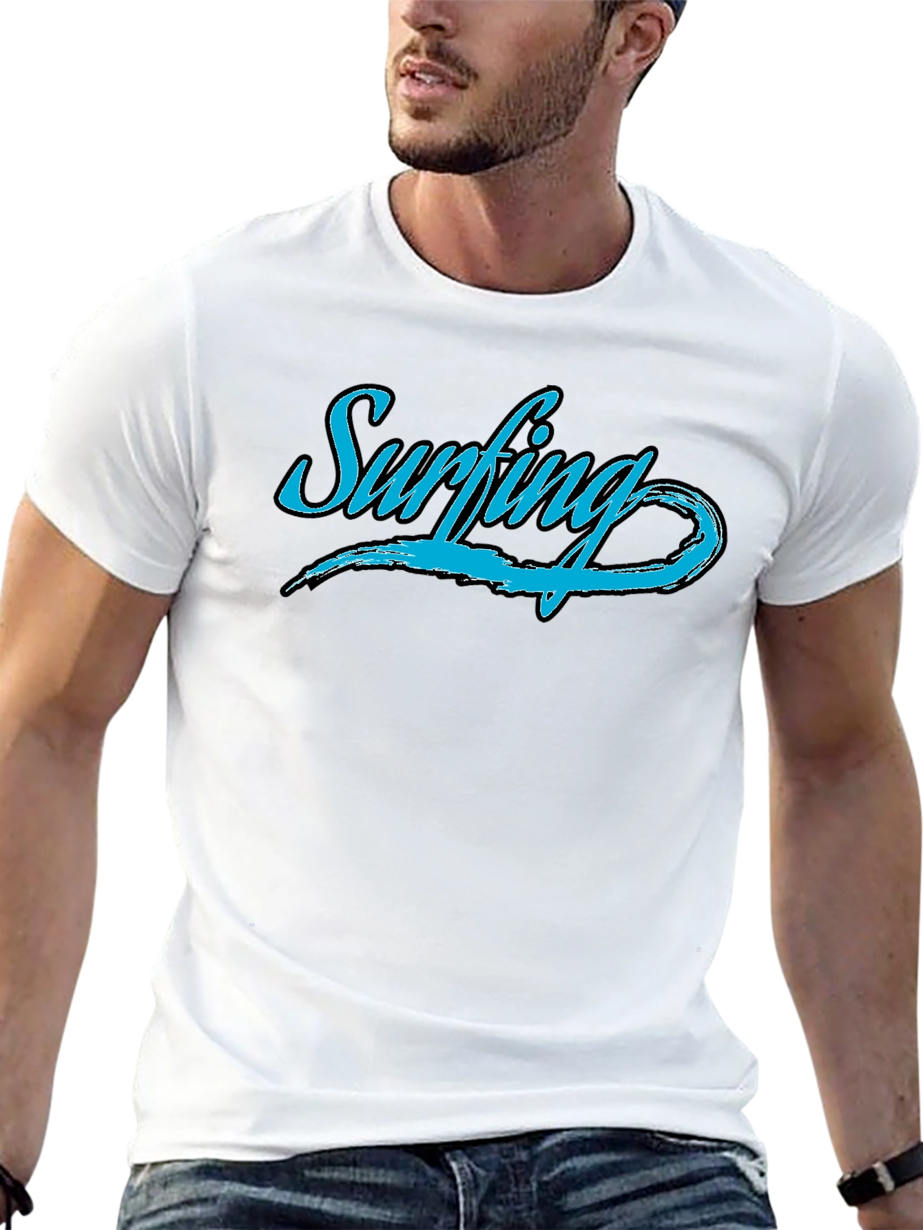Mens Black Surfing Graphic T-Shirt