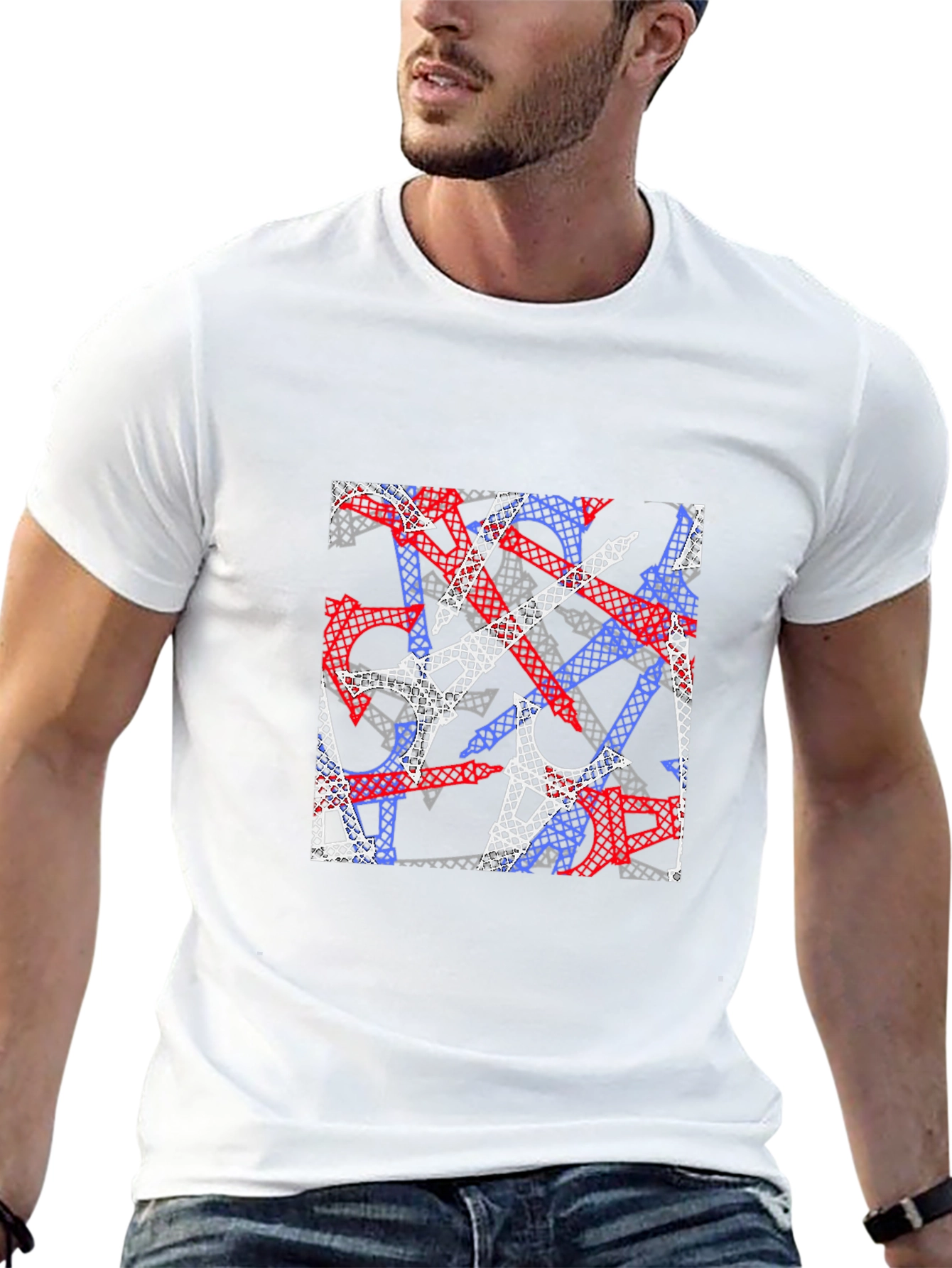 Eiffel Tower Pattern Black T-Shirt