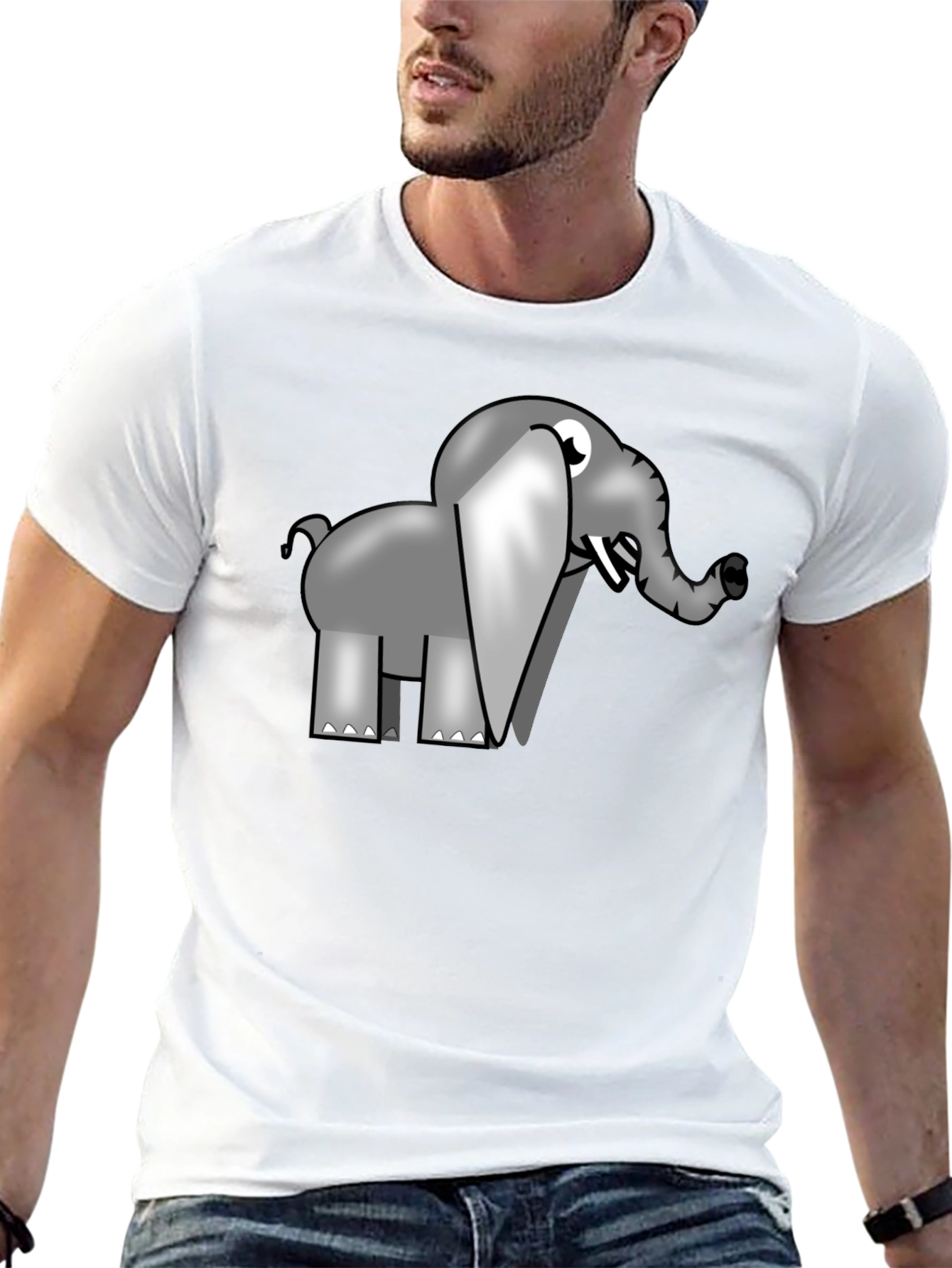 Cartoon Elephant Graphic T-Shirt - Black Cotton Tee