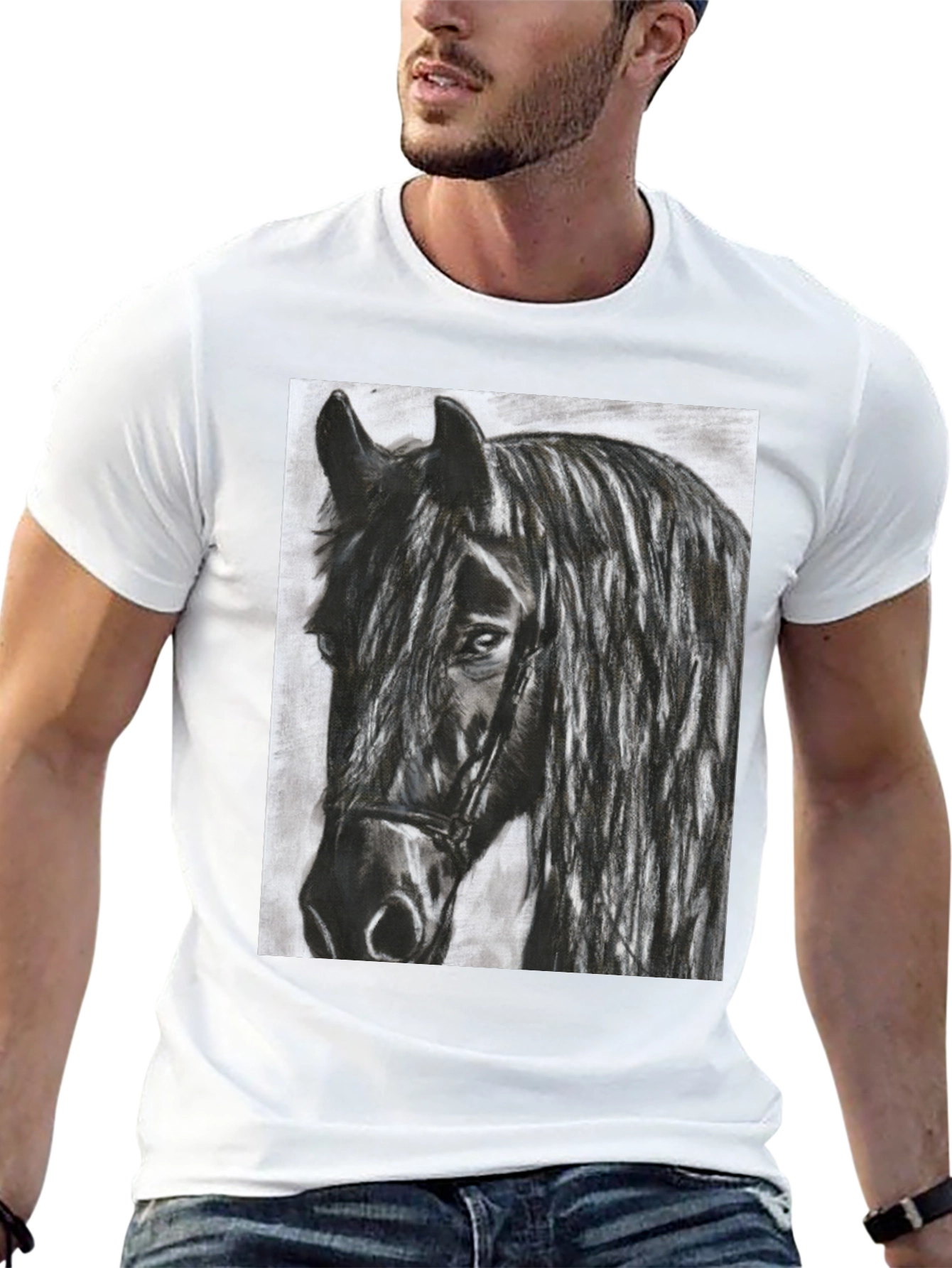 Black Horse Graphic Tee - Equestrian Art Shirt