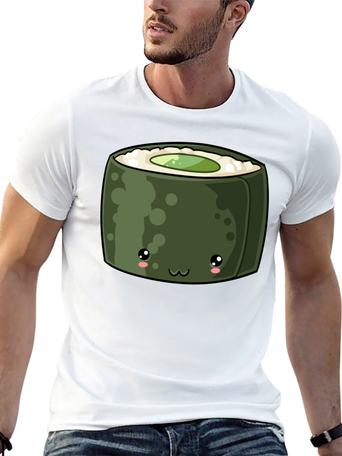 Cute Sushi Roll Graphic Tee - Black T-Shirt