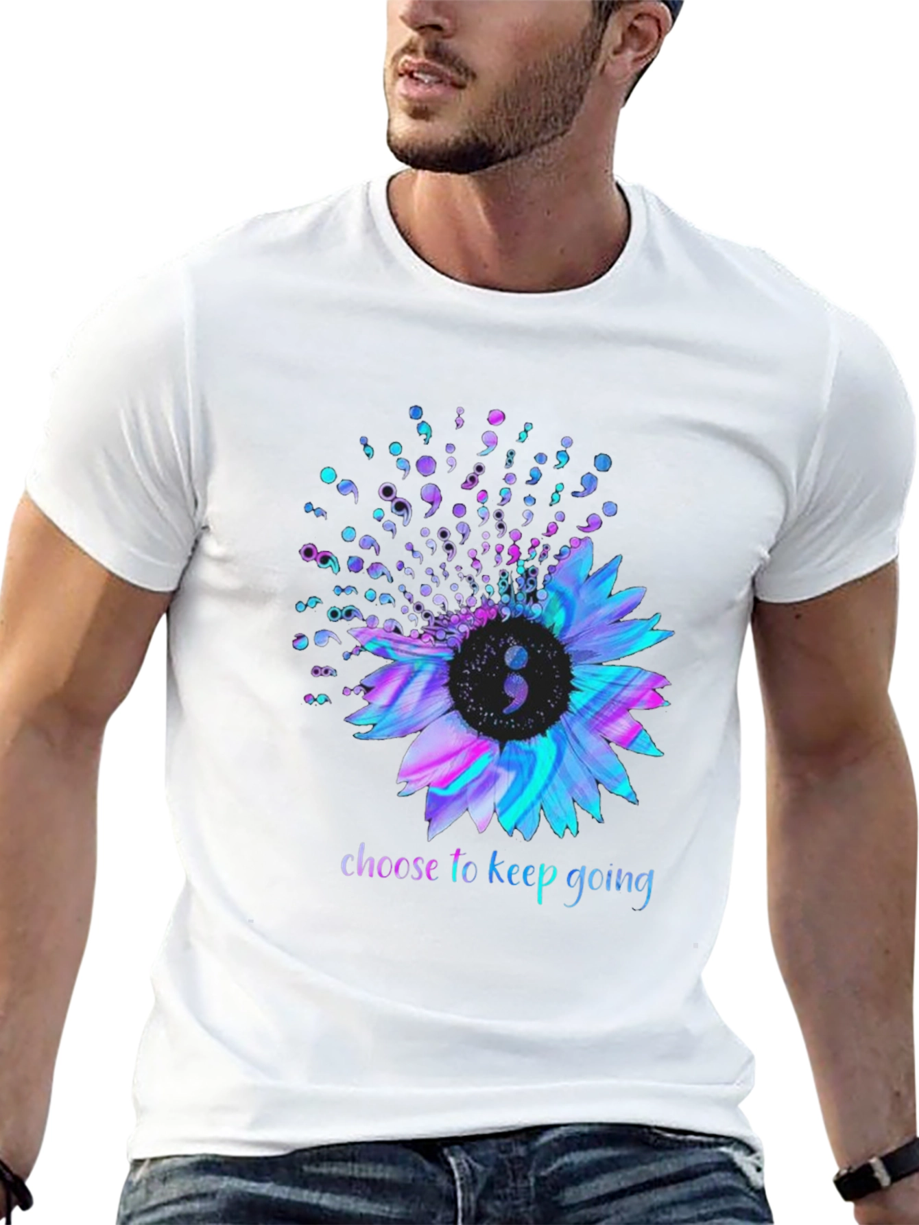 Semicolon Sunflower Graphic T-Shirt - Choose to Keep Going