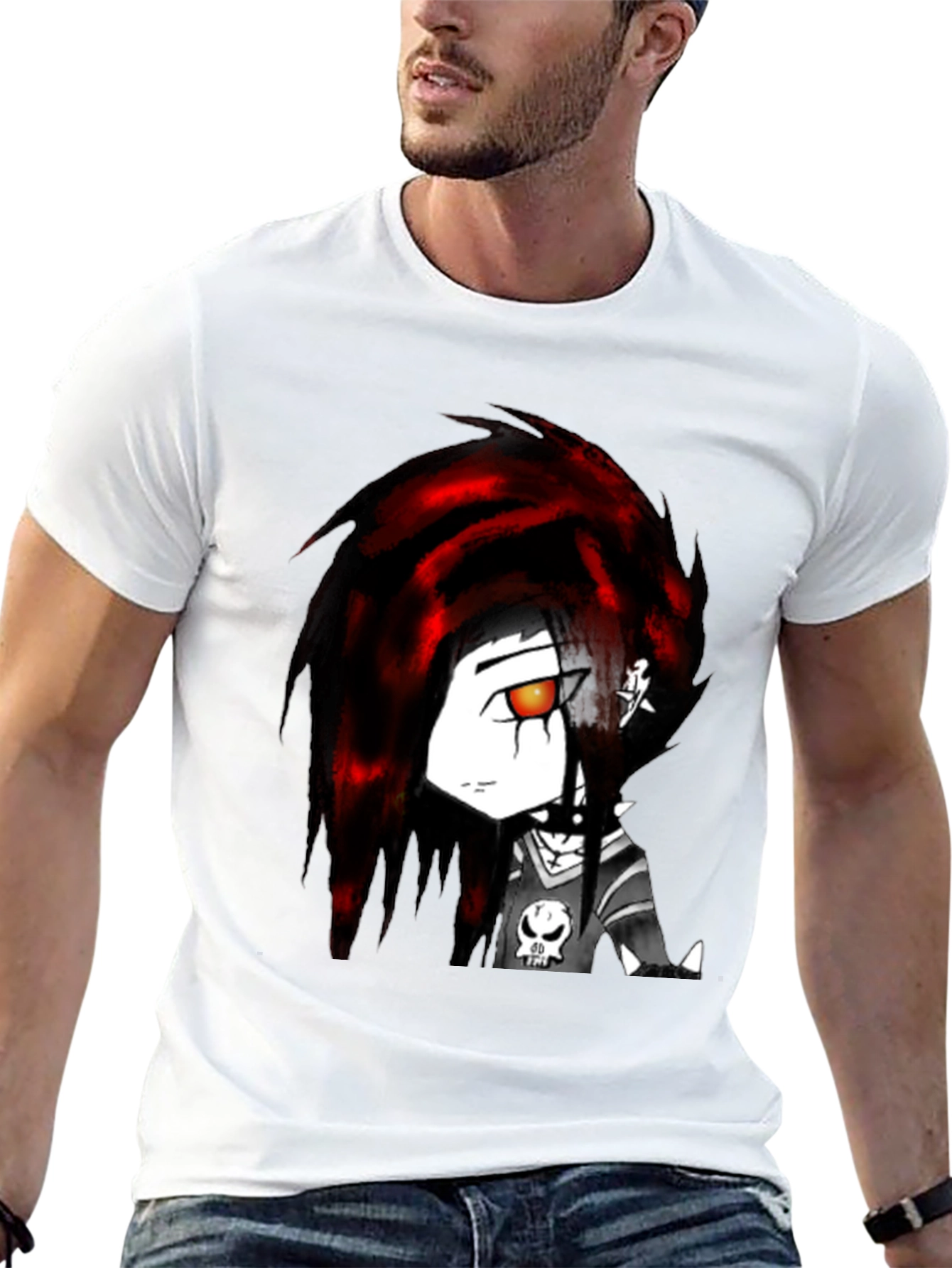 Edgy Anime Graphic Tee - Black Cotton
