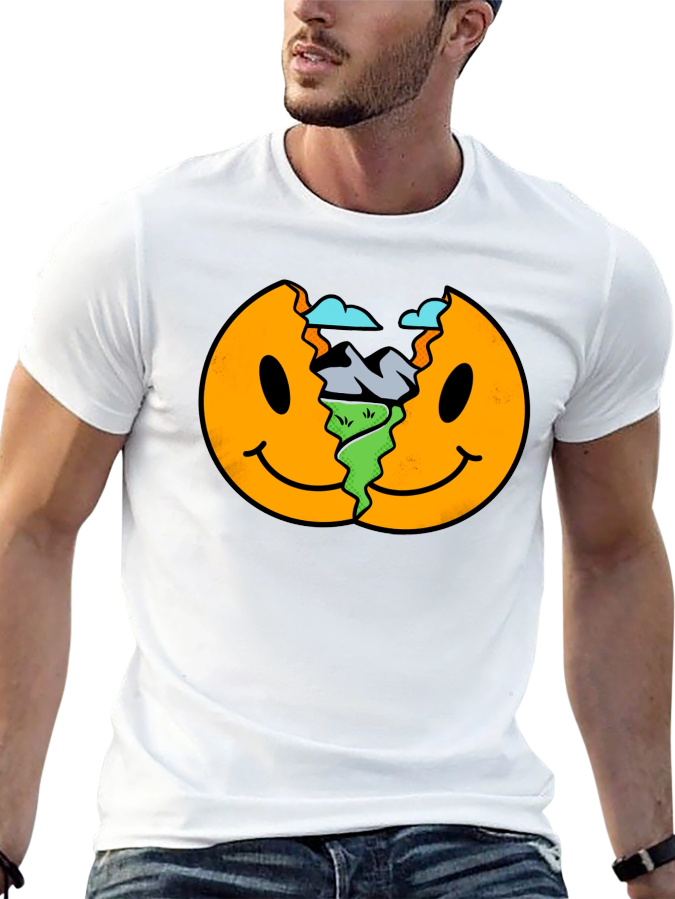 Smiley Face Landscape Black T-Shirt
