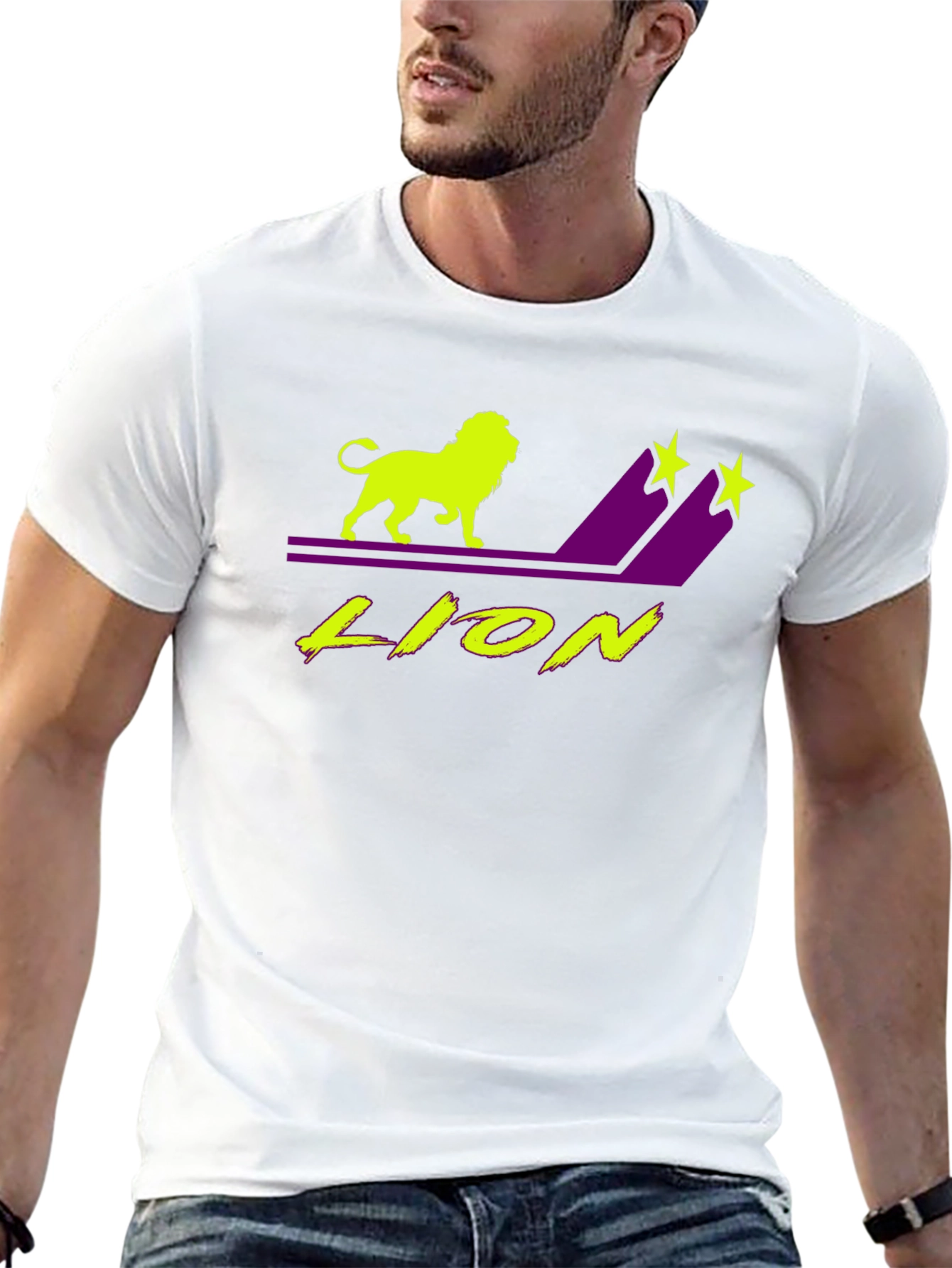 Lion Graphic T-Shirt - Black Tee with Neon Design