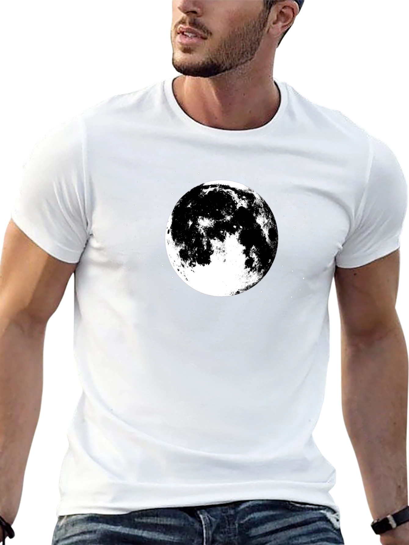 Moon Graphic Tee - Black Cotton T-Shirt