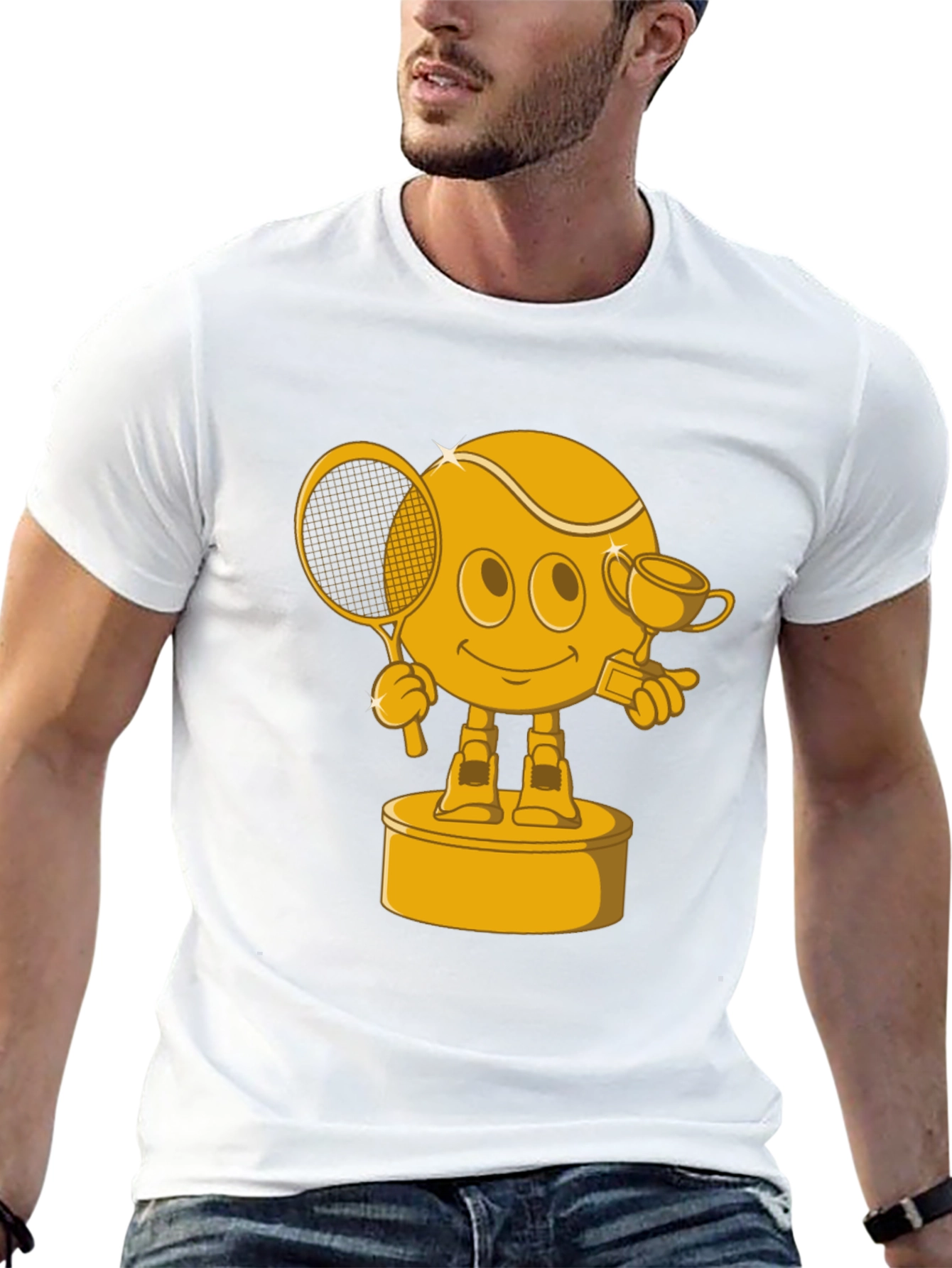 Tennis Trophy Graphic T-Shirt - Black Cotton Blend