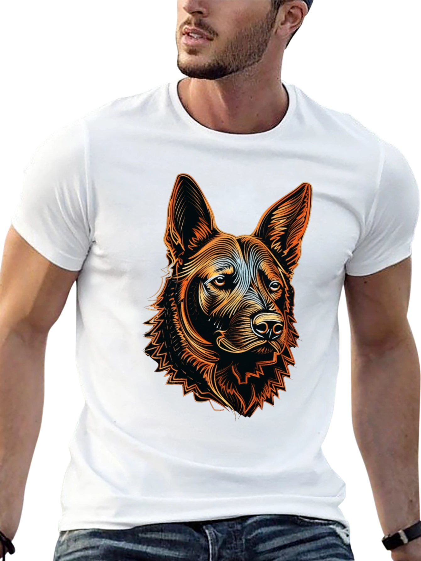 German Shepherd Dog Graphic Tee - Black Cotton Blend