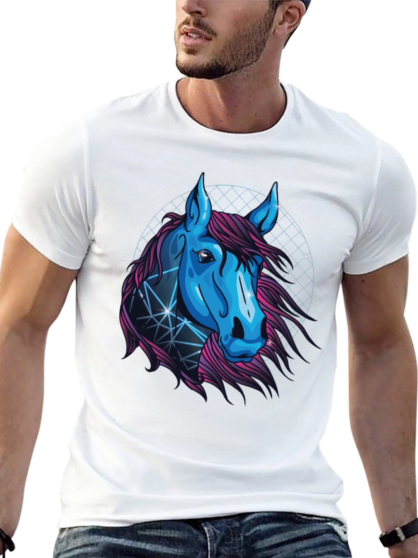 Cyber Horse Graphic Tee - Stylish Black T-Shirt