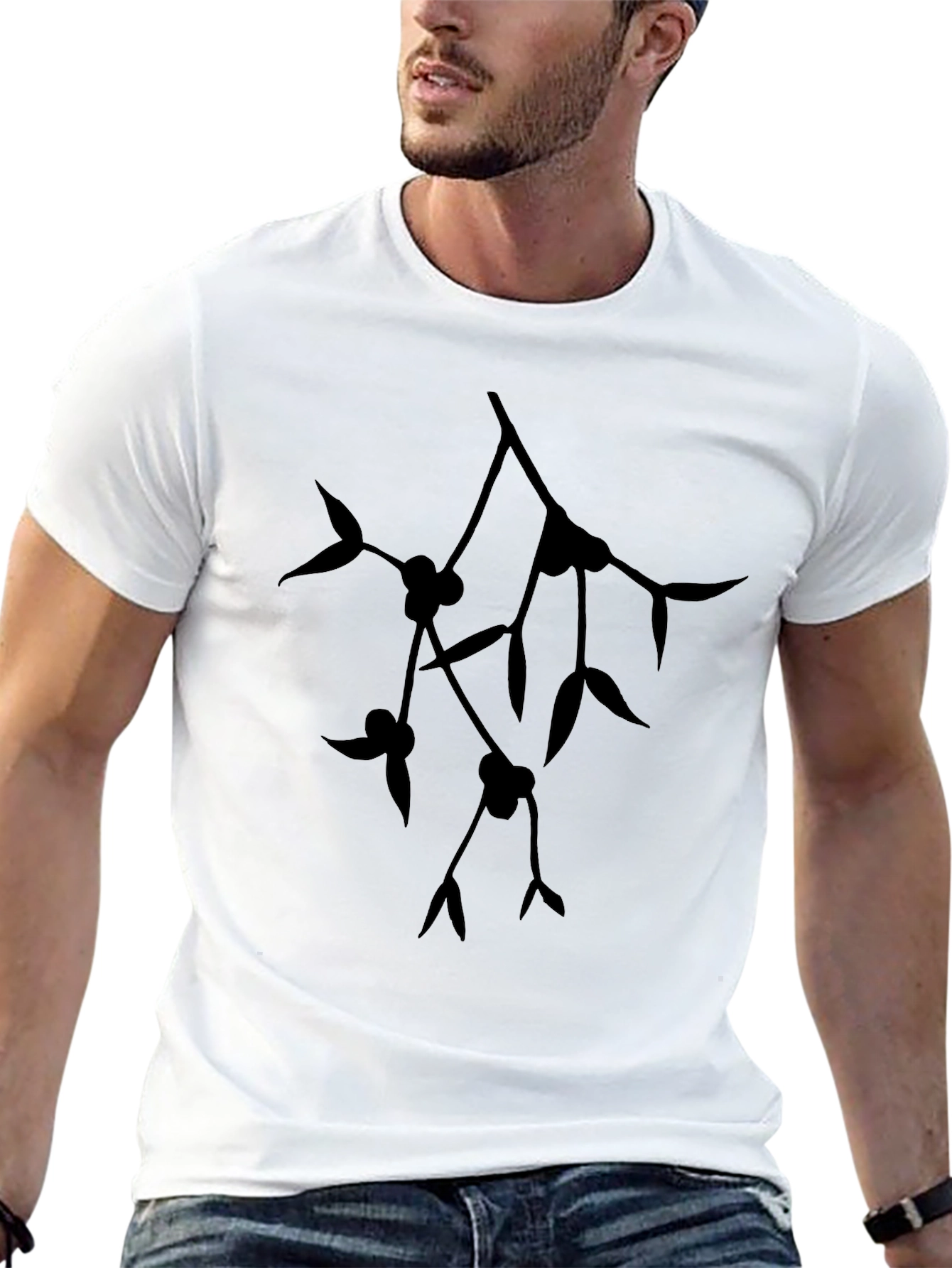 Modern Botanical Print Black Tee