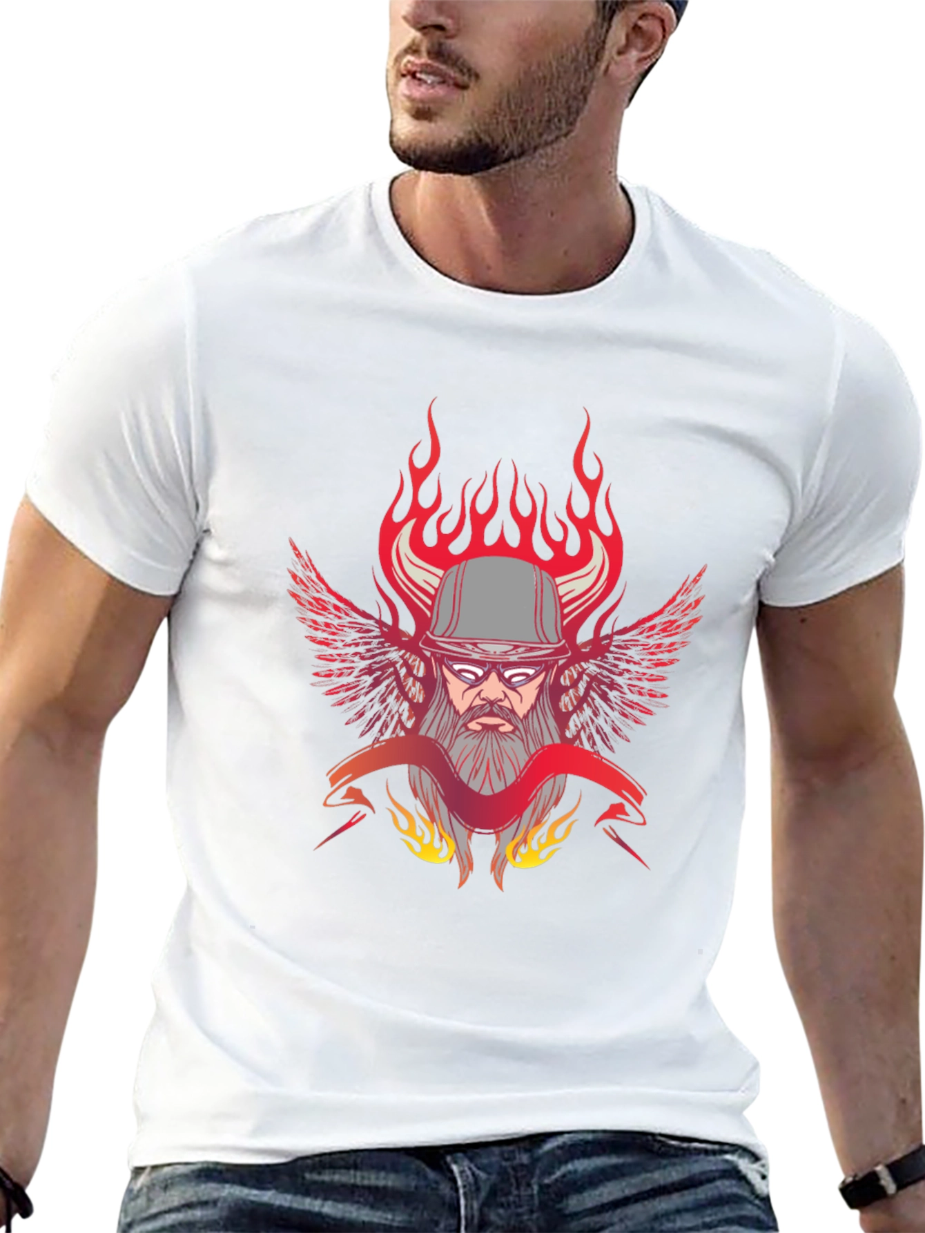 Flaming Biker Graphic T-Shirt